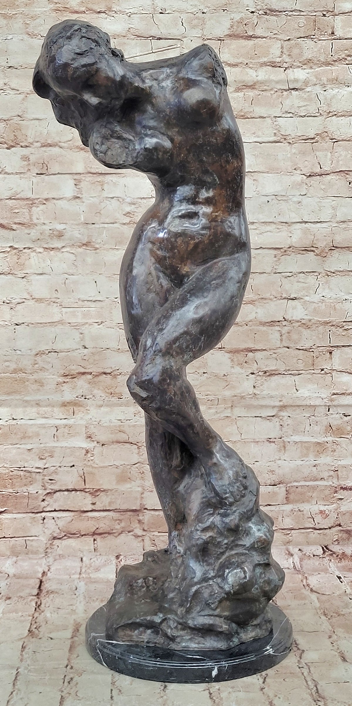 Nude Archer Standing on Rock Bronze Bow Sculpture