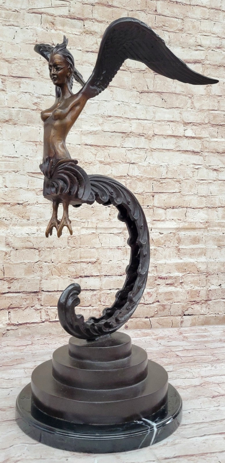 RARE VINTAGE MYTHICAL KINNAREE KINNARIS LADY MEIJI ASIAN BRONZE SCULPTURE FIGURE