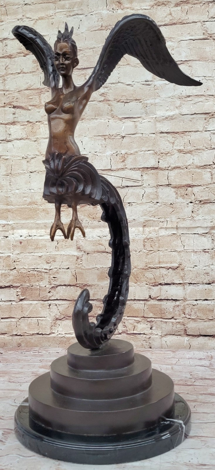 RARE VINTAGE MYTHICAL KINNAREE KINNARIS LADY MEIJI ASIAN BRONZE SCULPTURE FIGURE