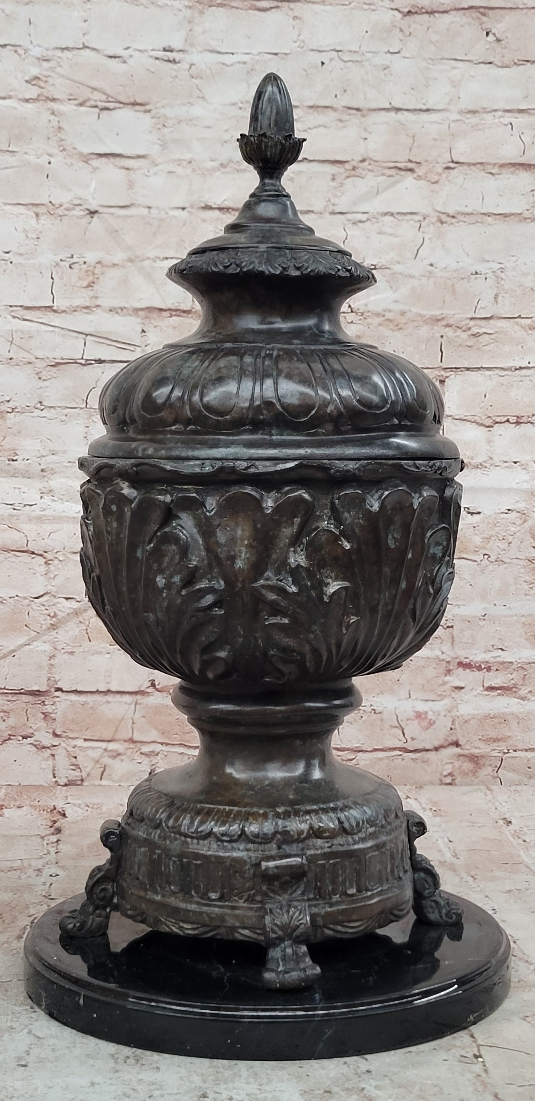Vintage heavy solid bronze ornate Victorian figural vase pot brass Sculpture