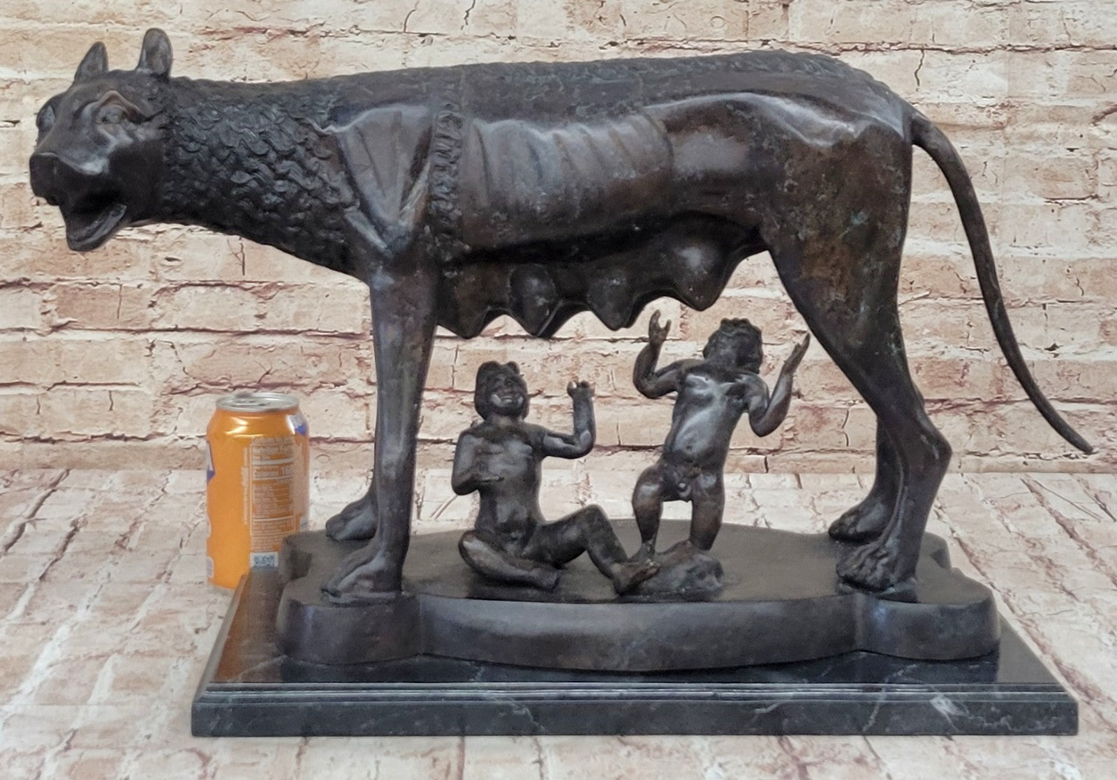 Shewolf Capitoline Bronze Sculpture On Original Marble Base Figurine Figure Sale