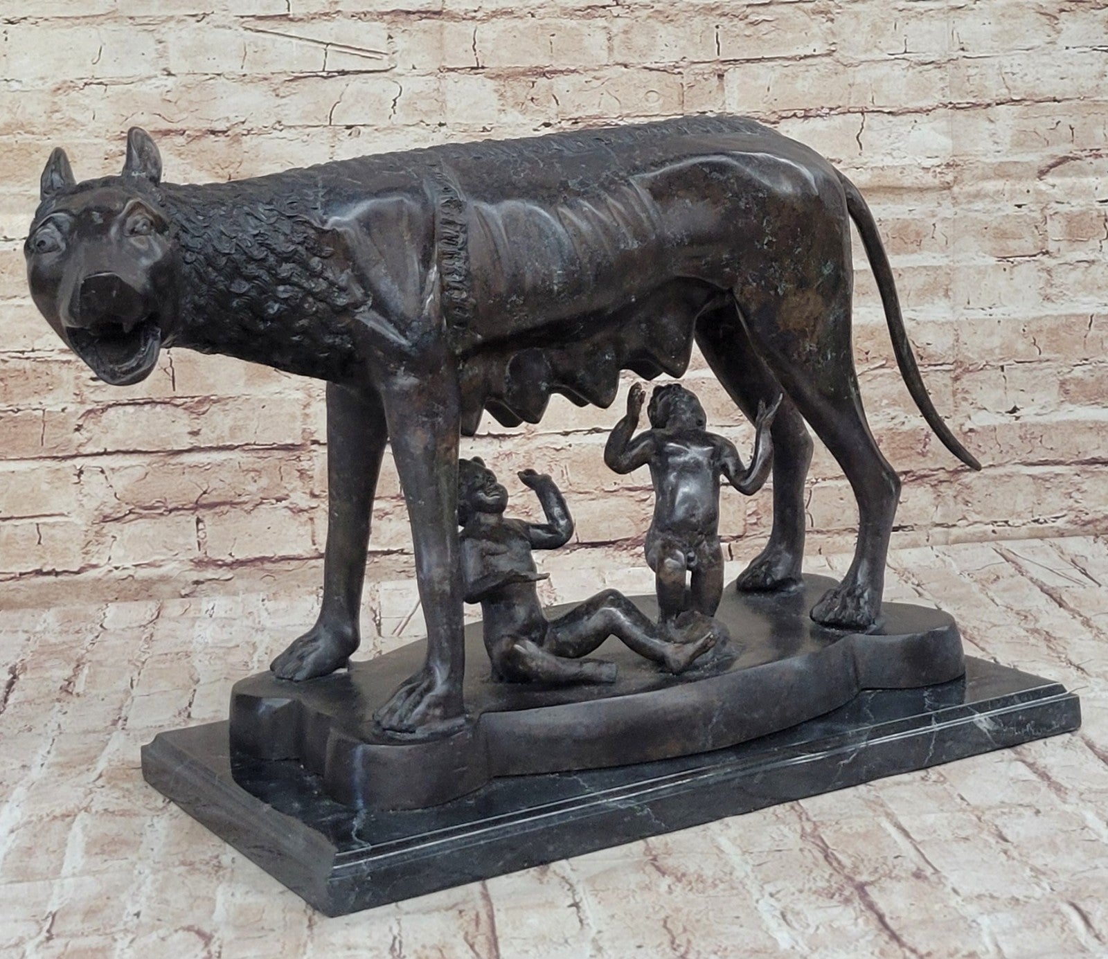 Shewolf Capitoline Bronze Sculpture On Original Marble Base Figurine Figure Sale