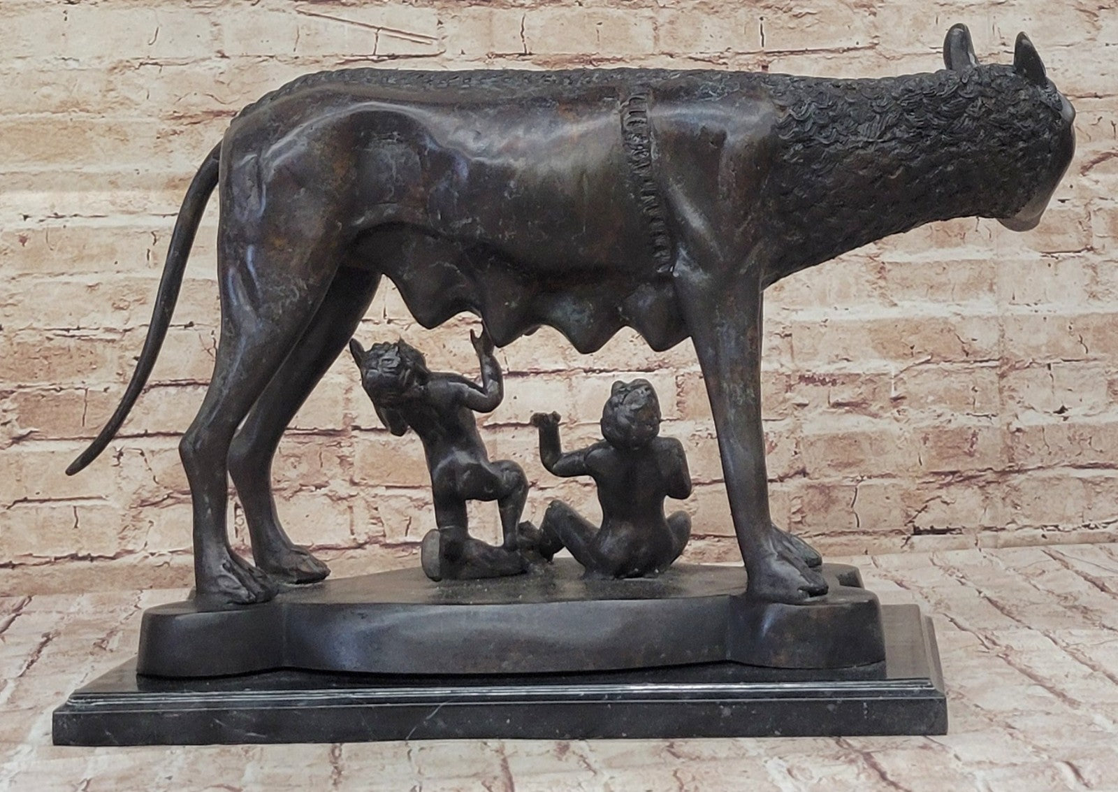 Shewolf Capitoline Bronze Sculpture On Original Marble Base Figurine Figure Sale