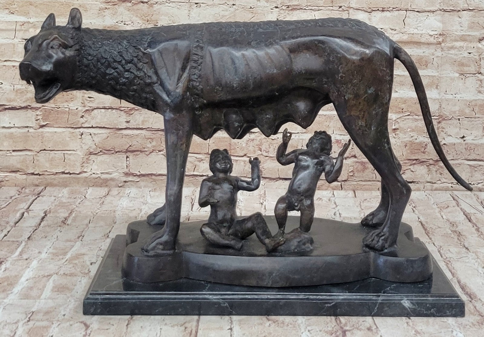 Shewolf Capitoline Bronze Sculpture On Original Marble Base Figurine Figure Sale