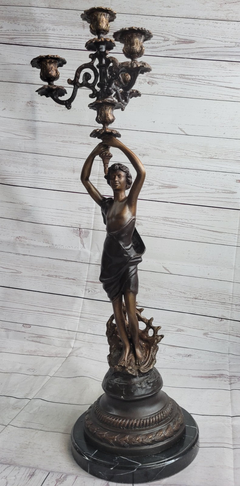 FRENCH Bronze Brass CANDELABRA Candle Holders Marble Base Lost Wax Art