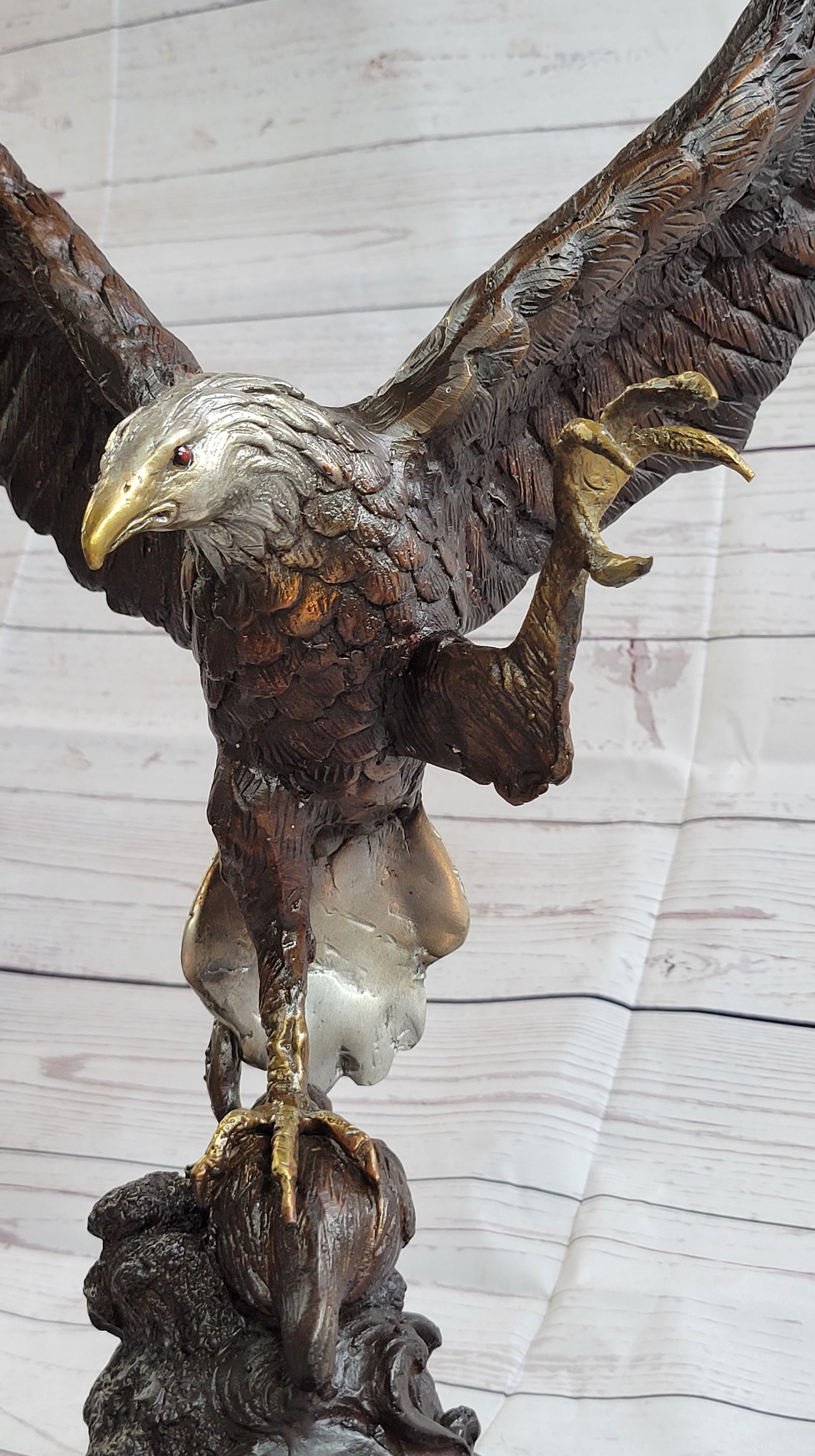 Signed Two Tone Moigniez Magnificent Large American Eagle Bronze Statue Figurine