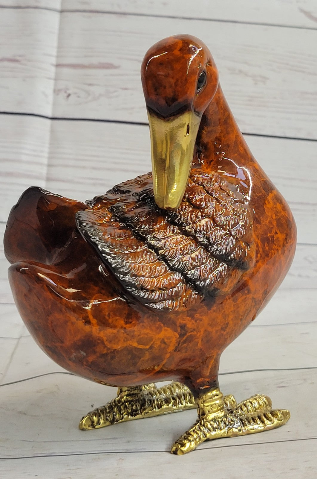 COLLECTIBLE BRONZE SCULPTURE STATUE Animal Duck Multi Color Patina Figurine Sale