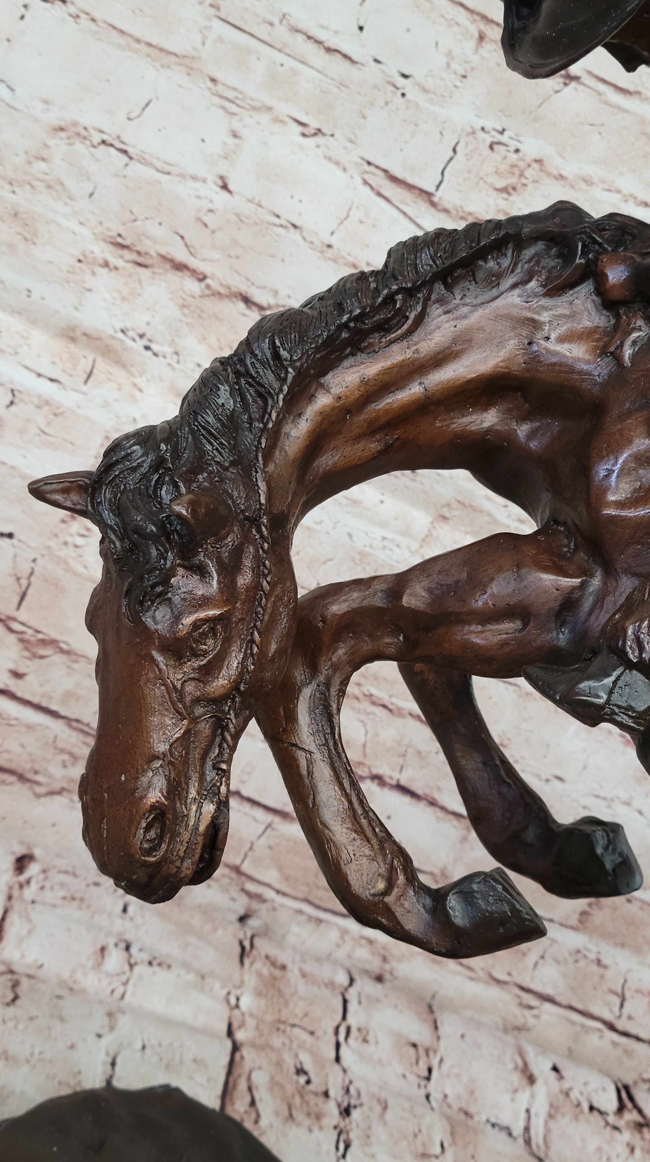 Signed Frederic Remington Cowboy on horse batteling a Rattle Snake Bronze Figure