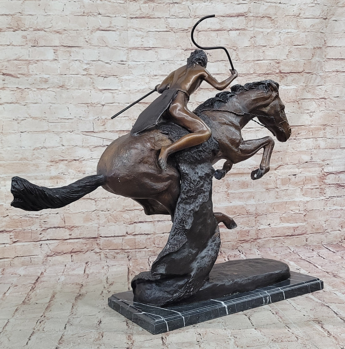 LARGE VINTAGE BRONZE SCULPTURE "THE CHEYENNE"BY FREDERIC REMINGTON 27" LENGTH