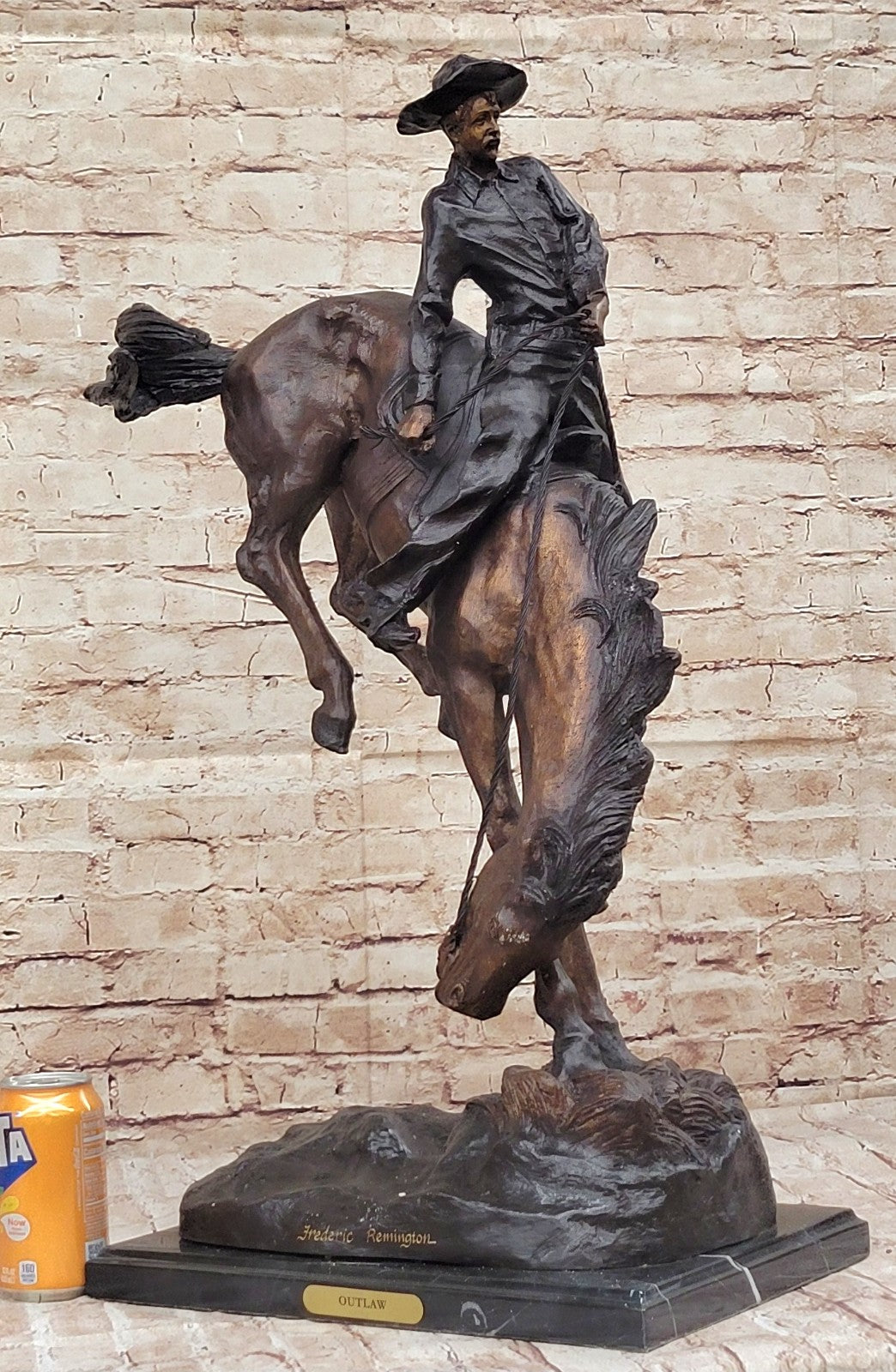 Cowboy" Pure Bronze Statue Sculpture by F. Remington, Full Size, Signed Figurine