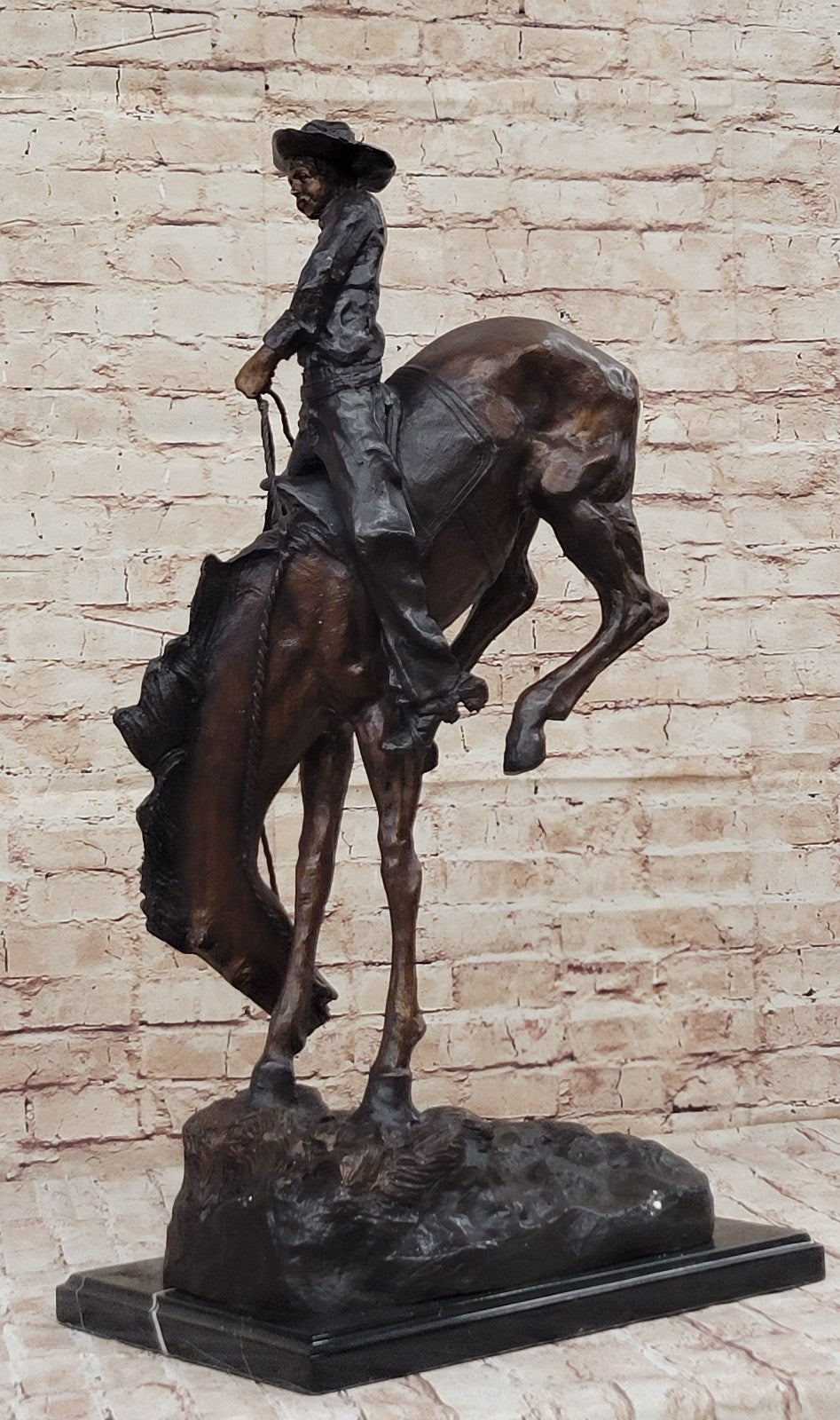Cowboy" Pure Bronze Statue Sculpture by F. Remington, Full Size, Signed Figurine