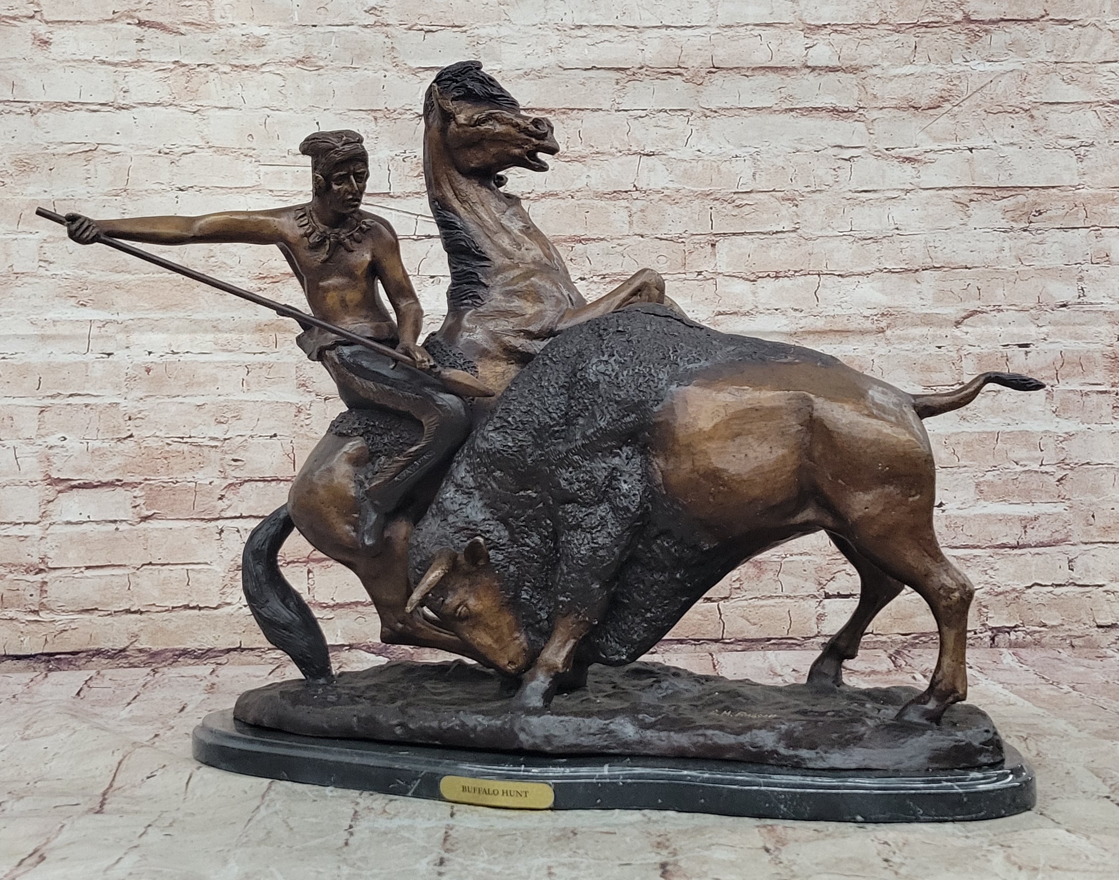 Handcrafted bronze sculpture SALE By Russell Solid Collectible Hunt" Buffalo *