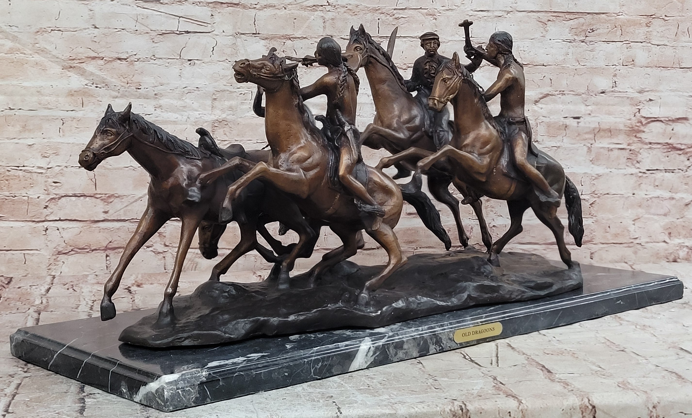 Remington Bronze Sculpture West Western Indian Horse Hot Cast Massive Figurine