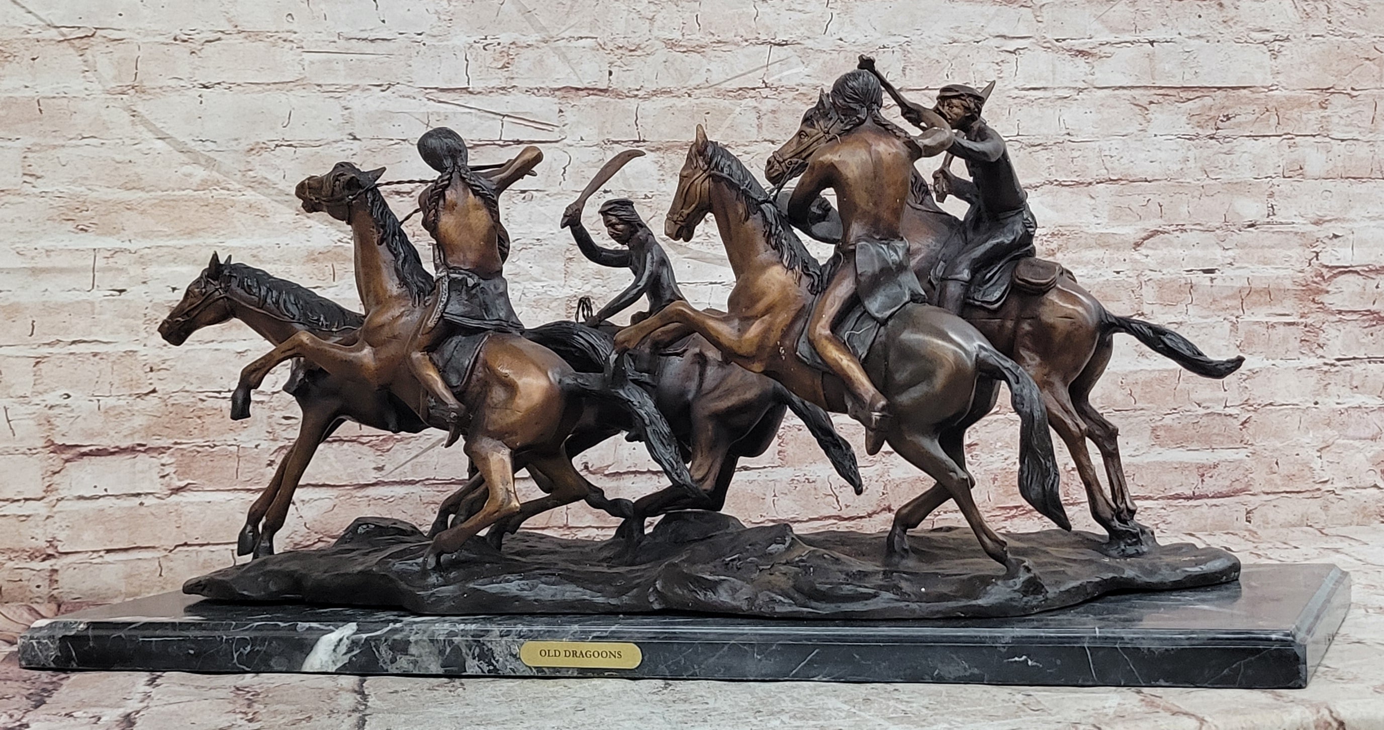 Remington Bronze Sculpture West Western Indian Horse Hot Cast Massive Figurine