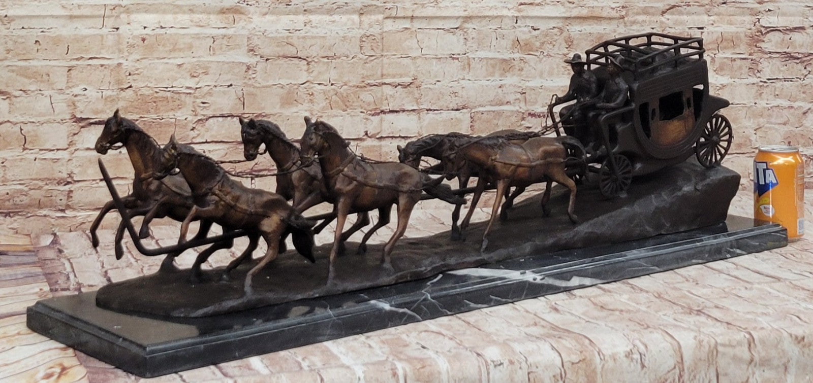 80 LBS HOT CAST ADVENTURE ACTION HORSES BRONZE STATUE STAGE COACH OLD WEST SALE