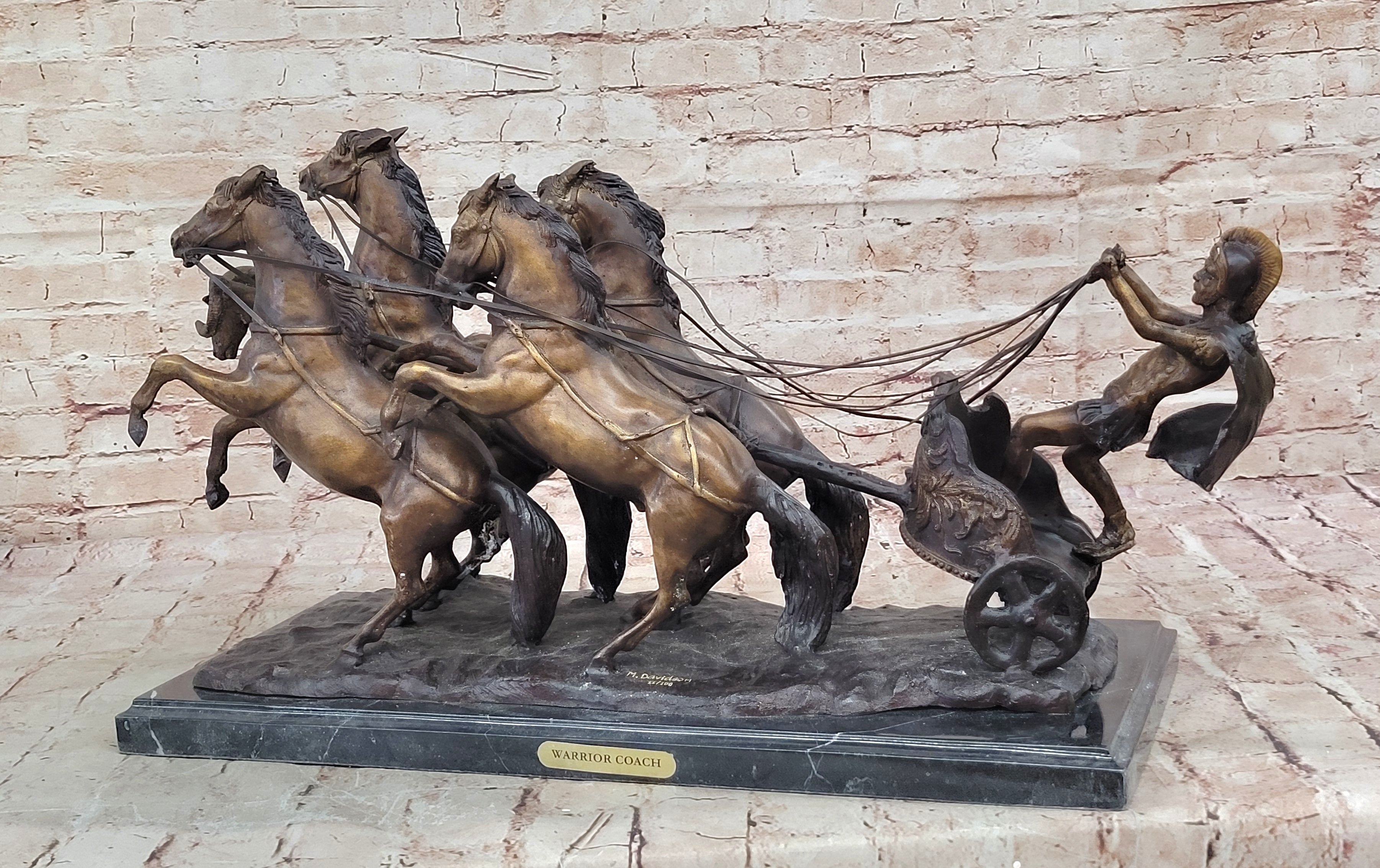 Real Bronze Sculpture Collector Edition Roman Chariot Collectible Statue Decor