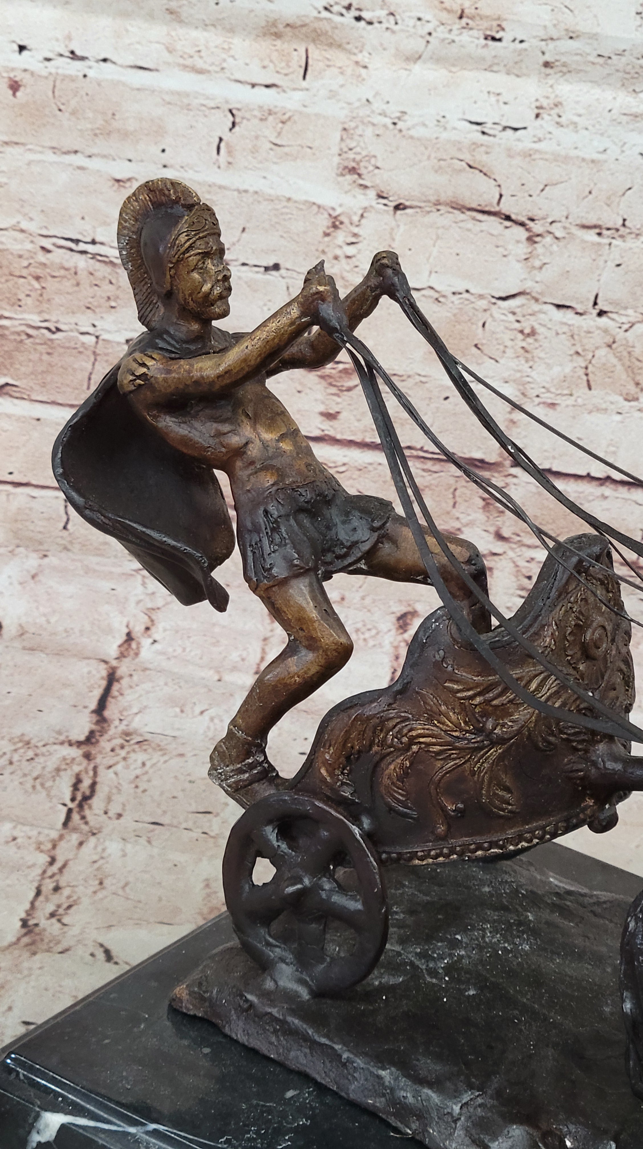 Real Bronze Sculpture Collector Edition Roman Chariot Collectible Statue Decor
