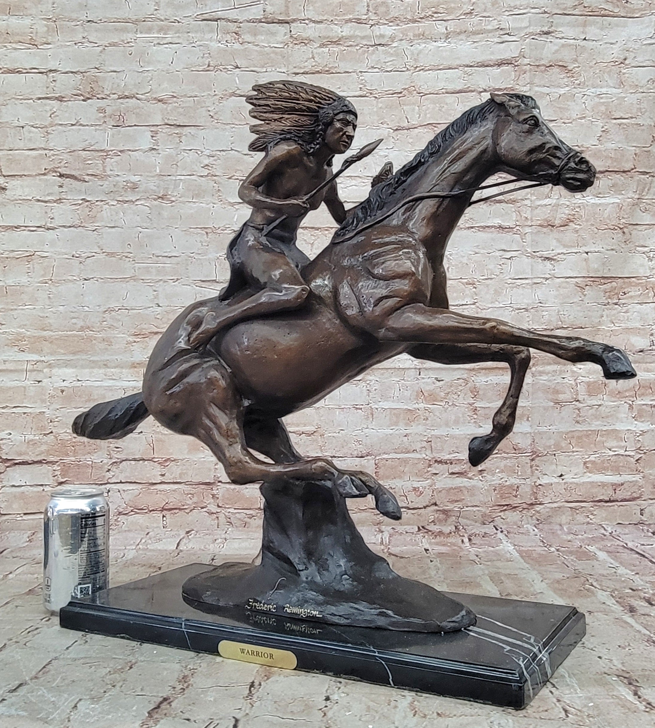Signed Remington Native American Indian Riding Horse Bronze Sculpture Statue Art