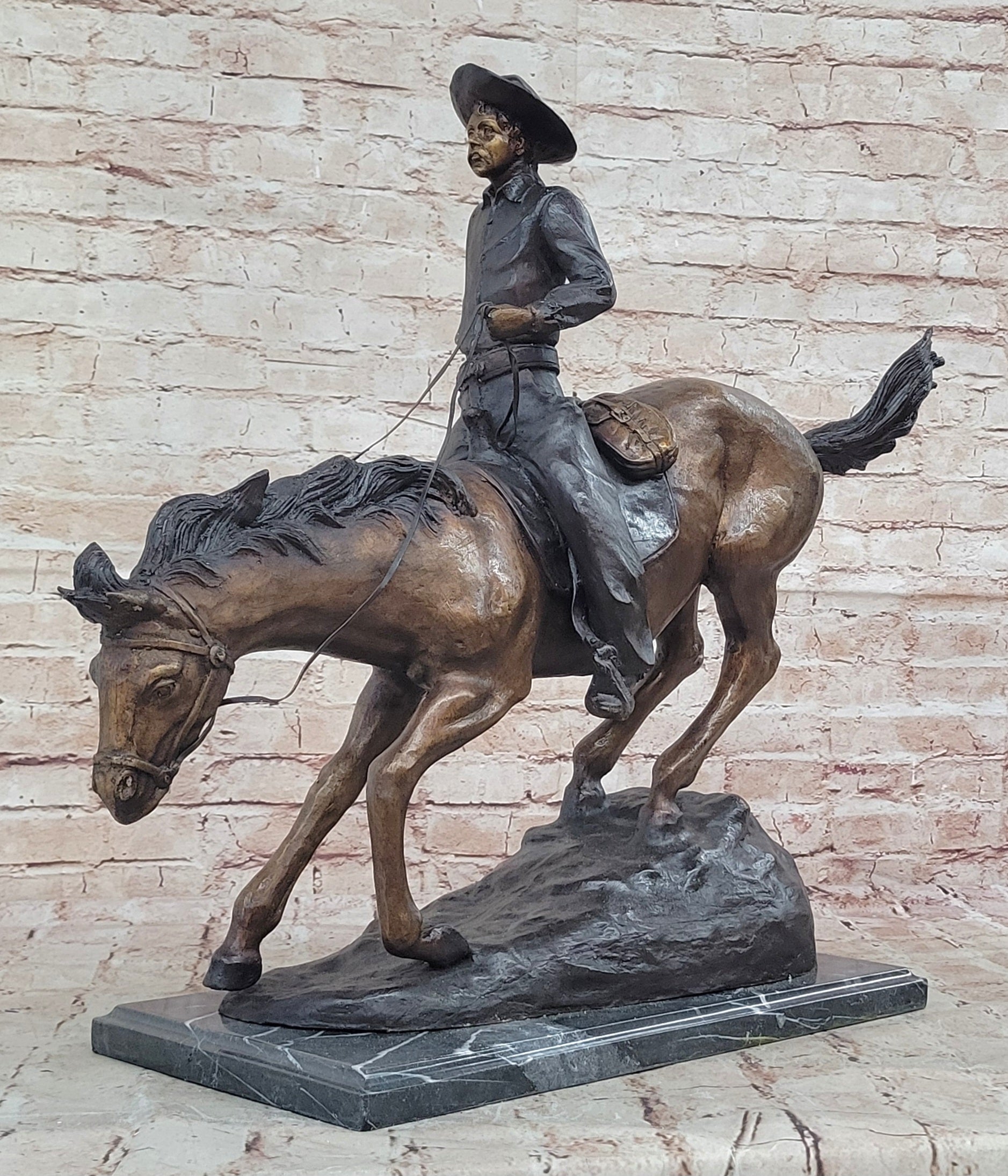 Remington Bronze Metal Arizona Cowboy Country Western Wild West Sculpture Statue