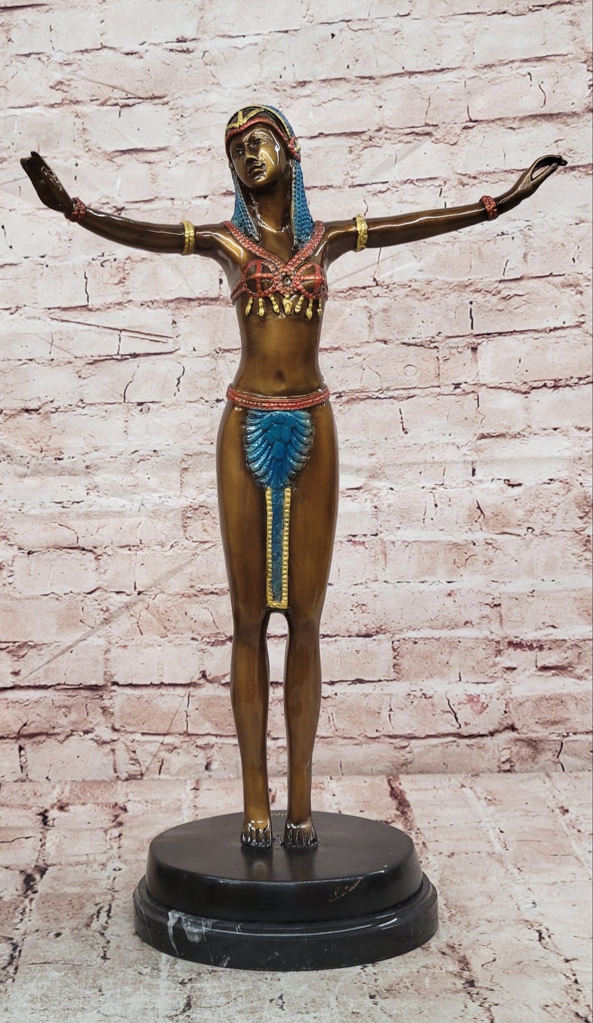 Tall Art Deco Sculpture Female Dancer on Marble Nude- Chiparus - Bronze Statue