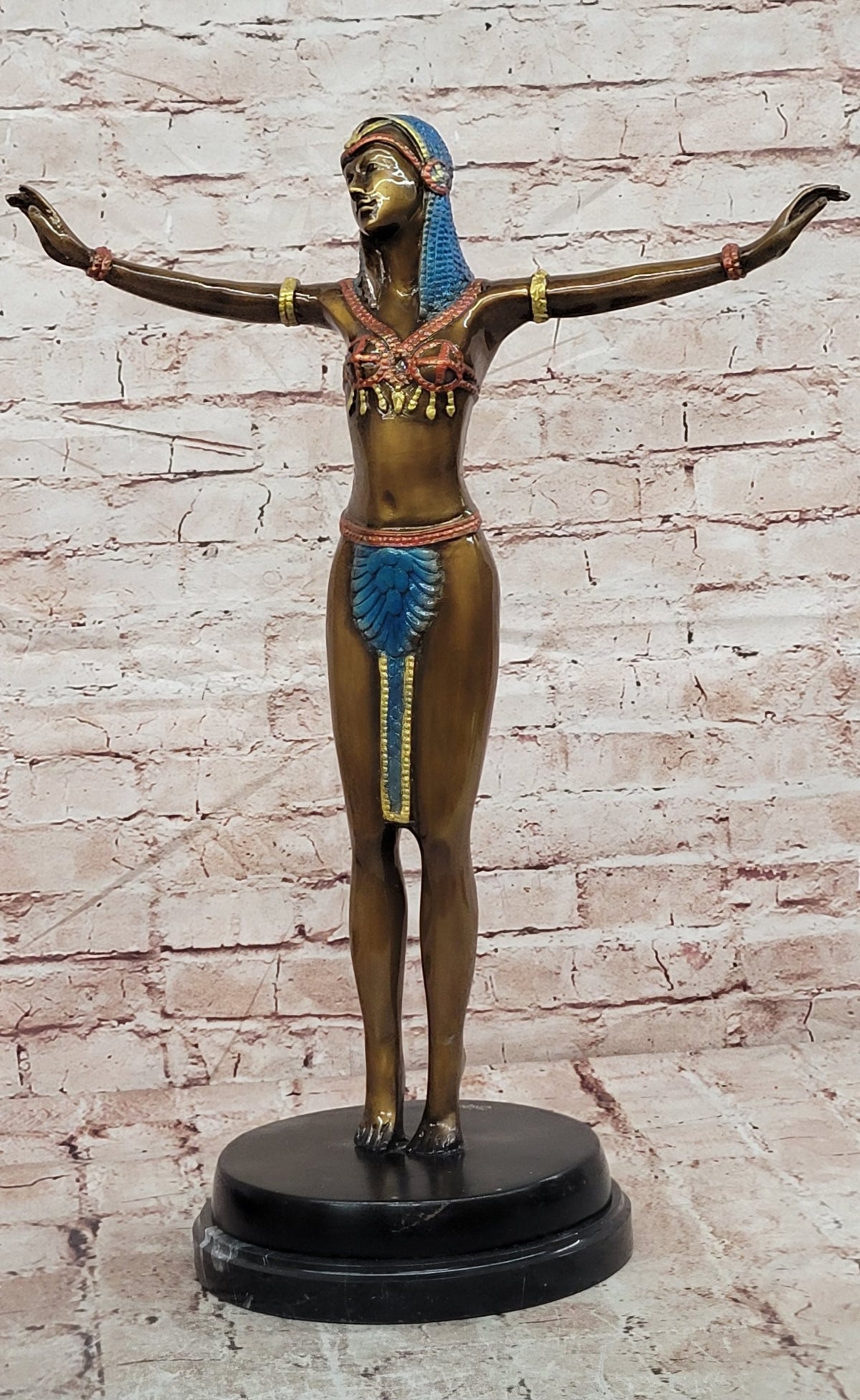 Tall Art Deco Sculpture Female Dancer on Marble Nude- Chiparus - Bronze Statue