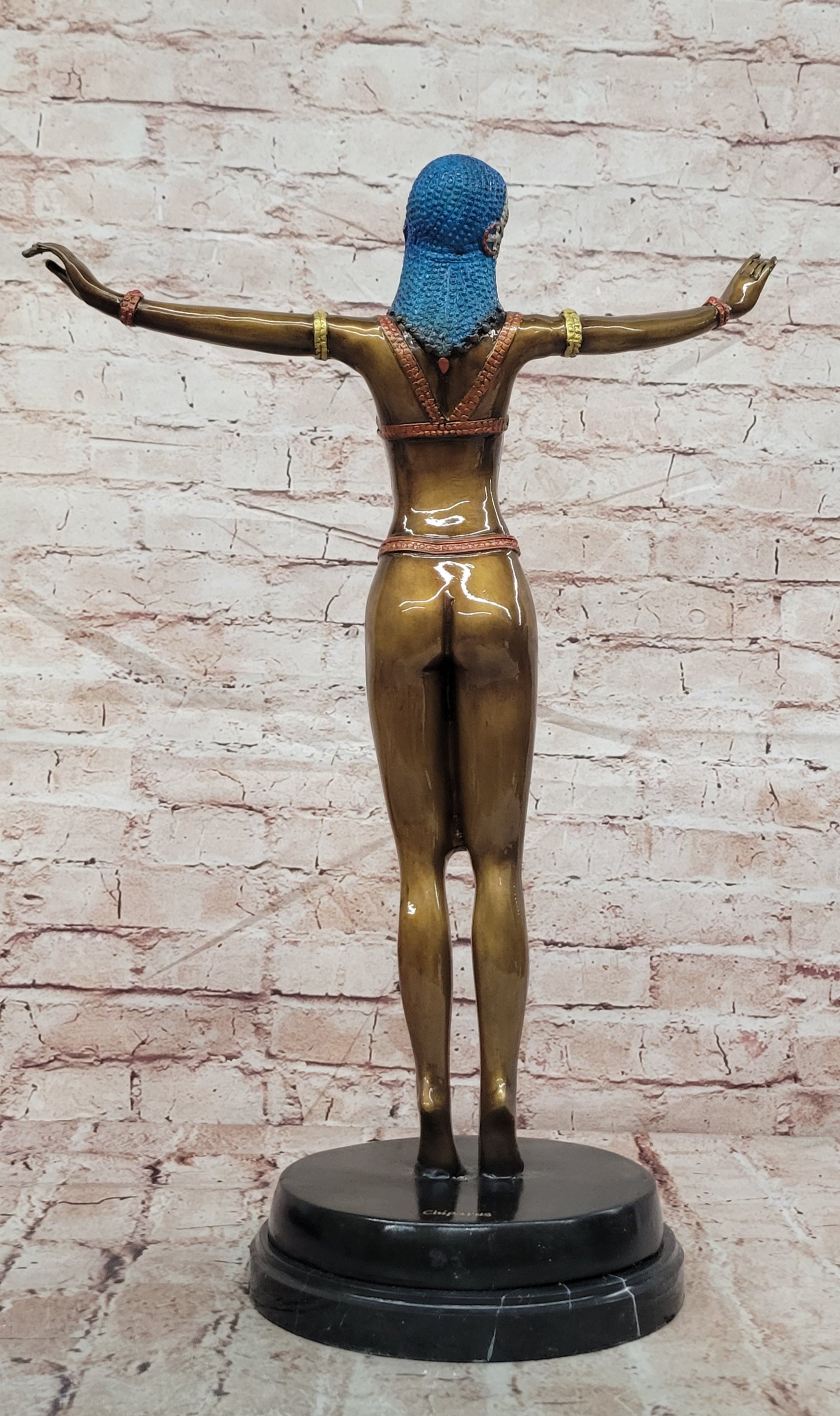 Tall Art Deco Sculpture Female Dancer on Marble Nude- Chiparus - Bronze Statue