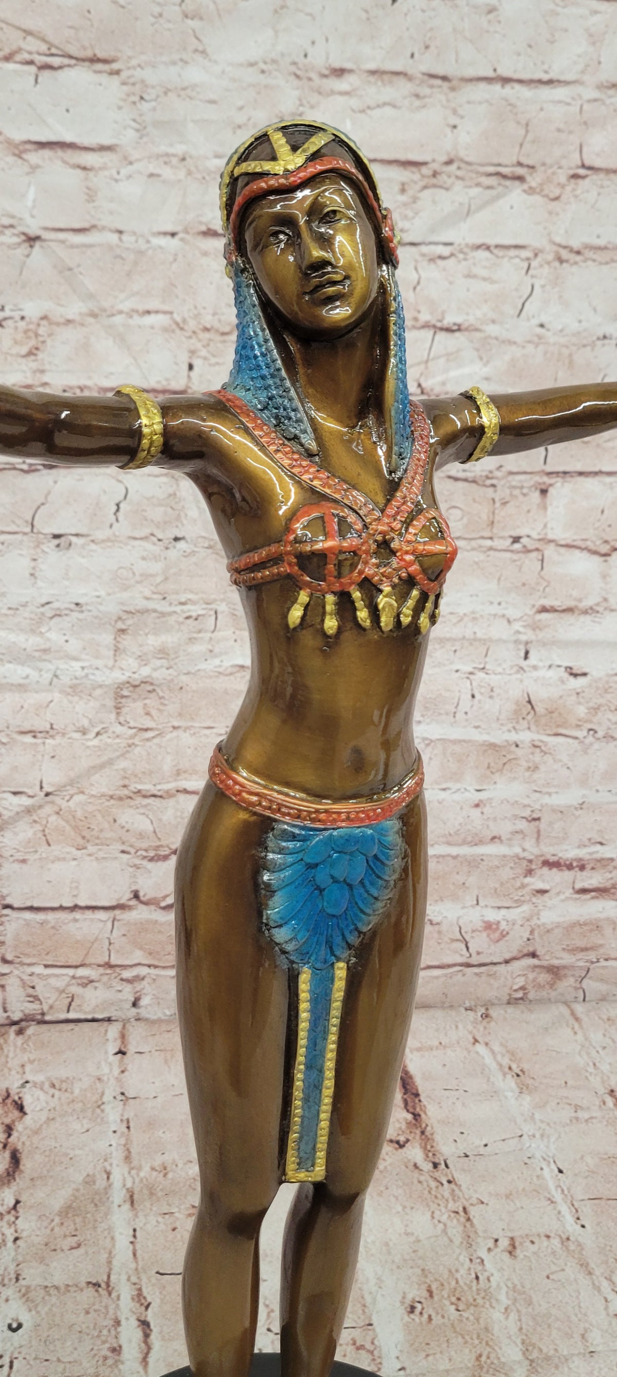 Tall Art Deco Sculpture Female Dancer on Marble Nude- Chiparus - Bronze Statue