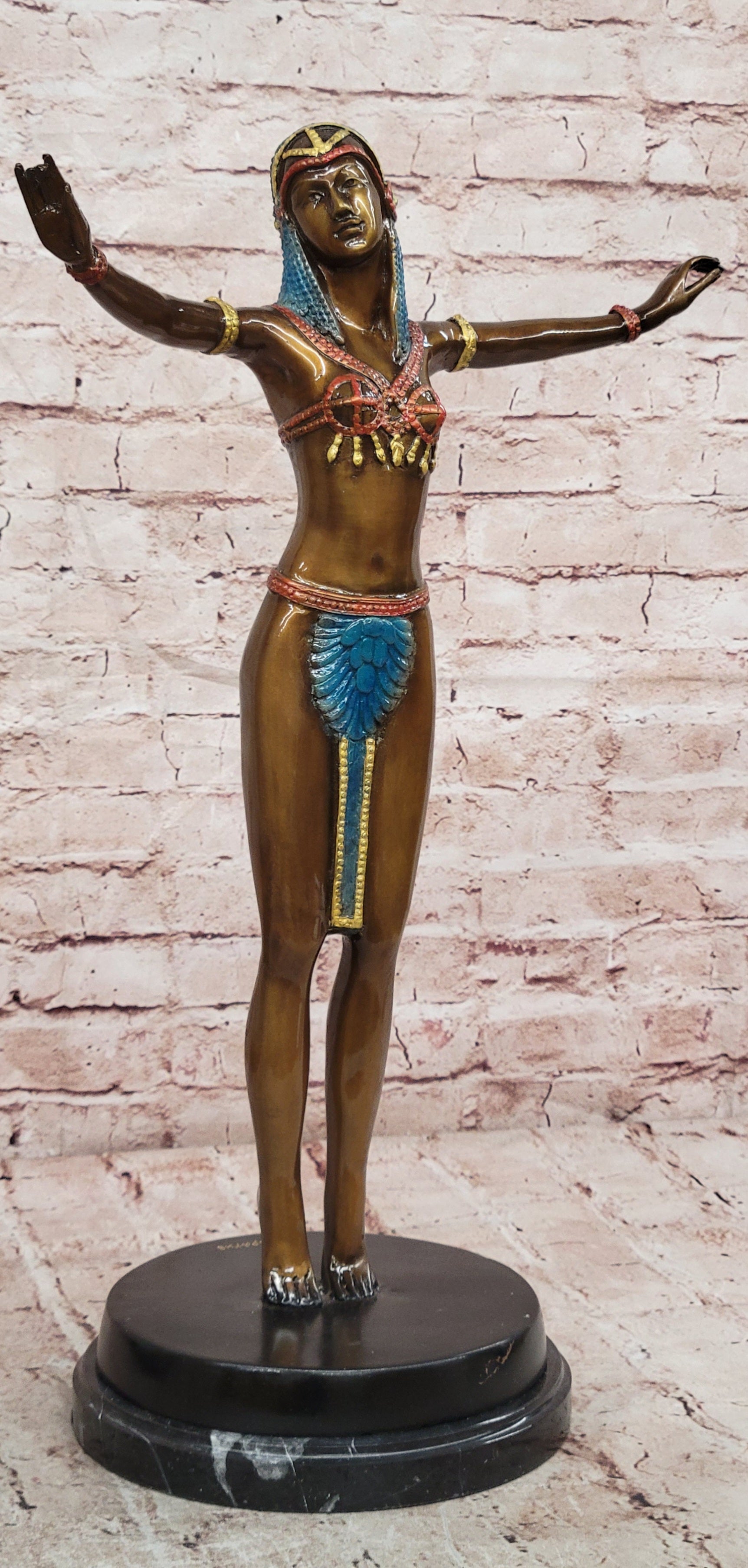 Tall Art Deco Sculpture Female Dancer on Marble Nude- Chiparus - Bronze Statue