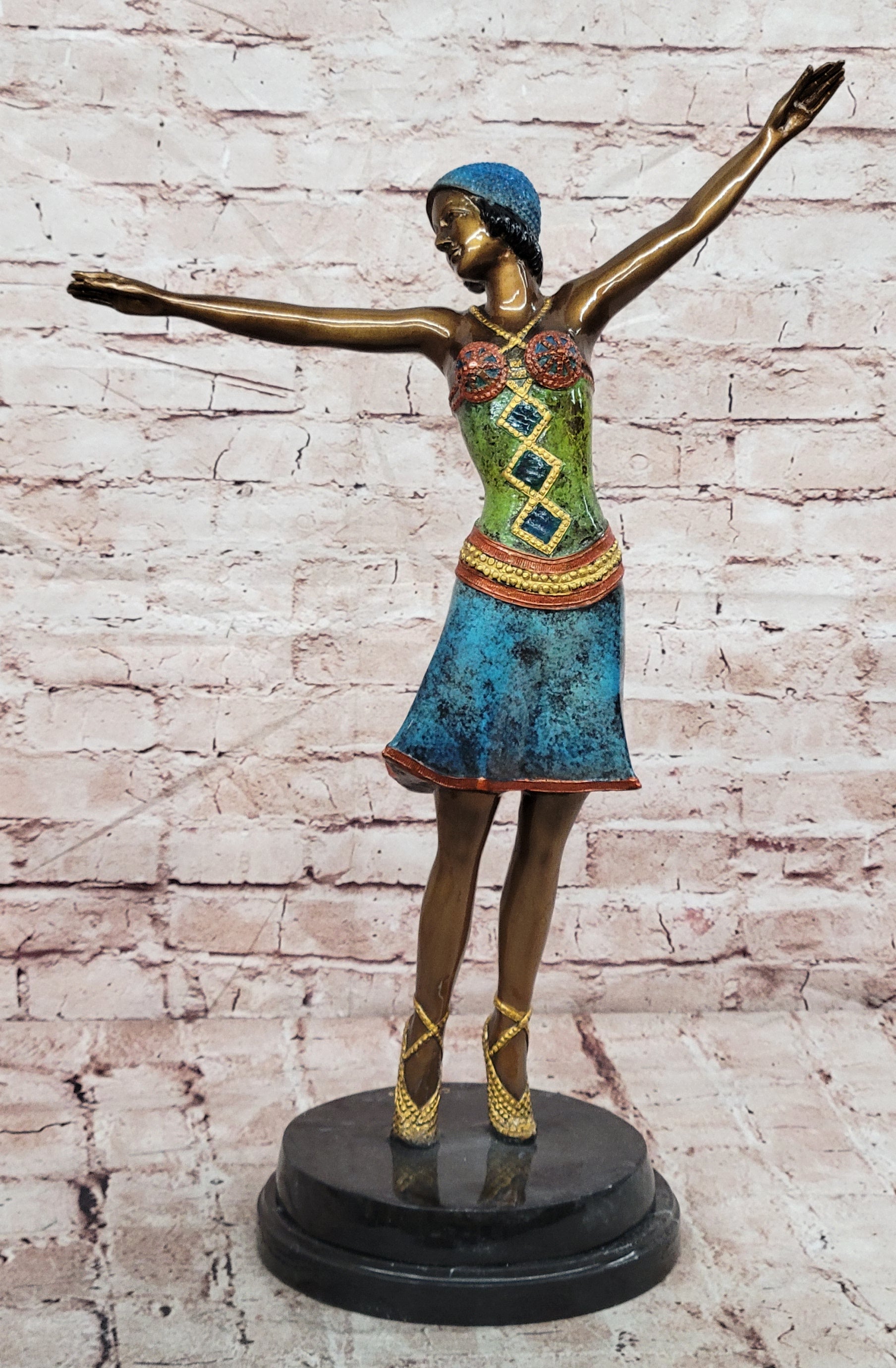 Signed D.H.Chiparus, Bronze Statue Decor Long Skirt Girl Bronze Sculpture Gift 