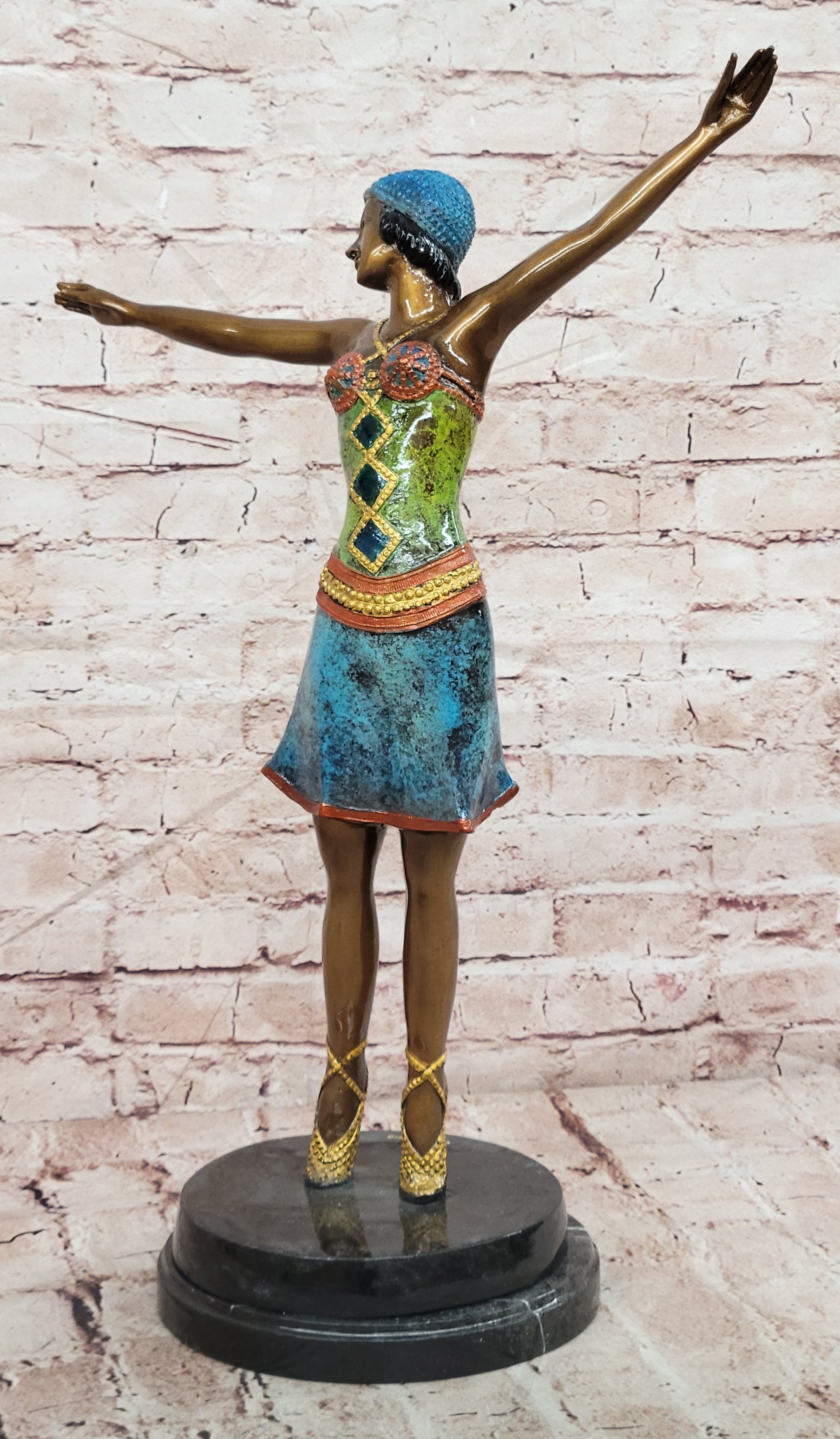 Signed D.H.Chiparus, Bronze Statue Decor Long Skirt Girl Bronze Sculpture Gift 