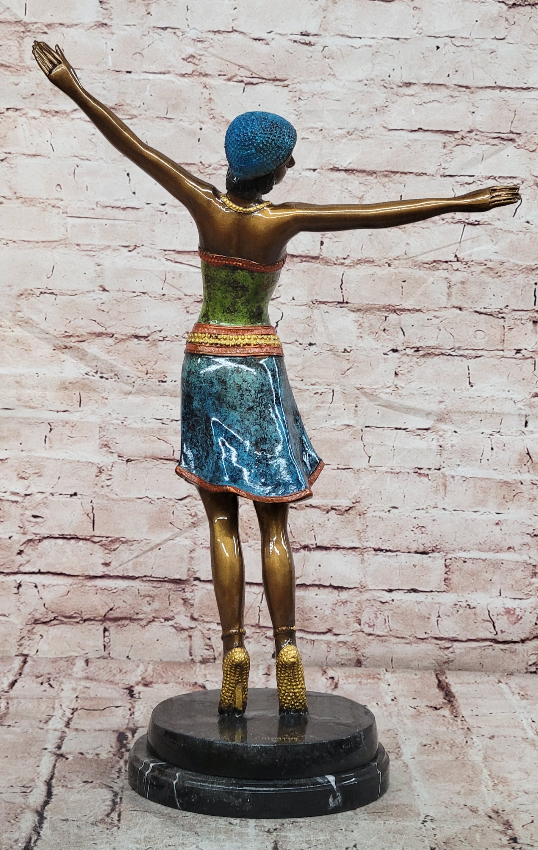 Signed D.H.Chiparus, Bronze Statue Decor Long Skirt Girl Bronze Sculpture Gift 