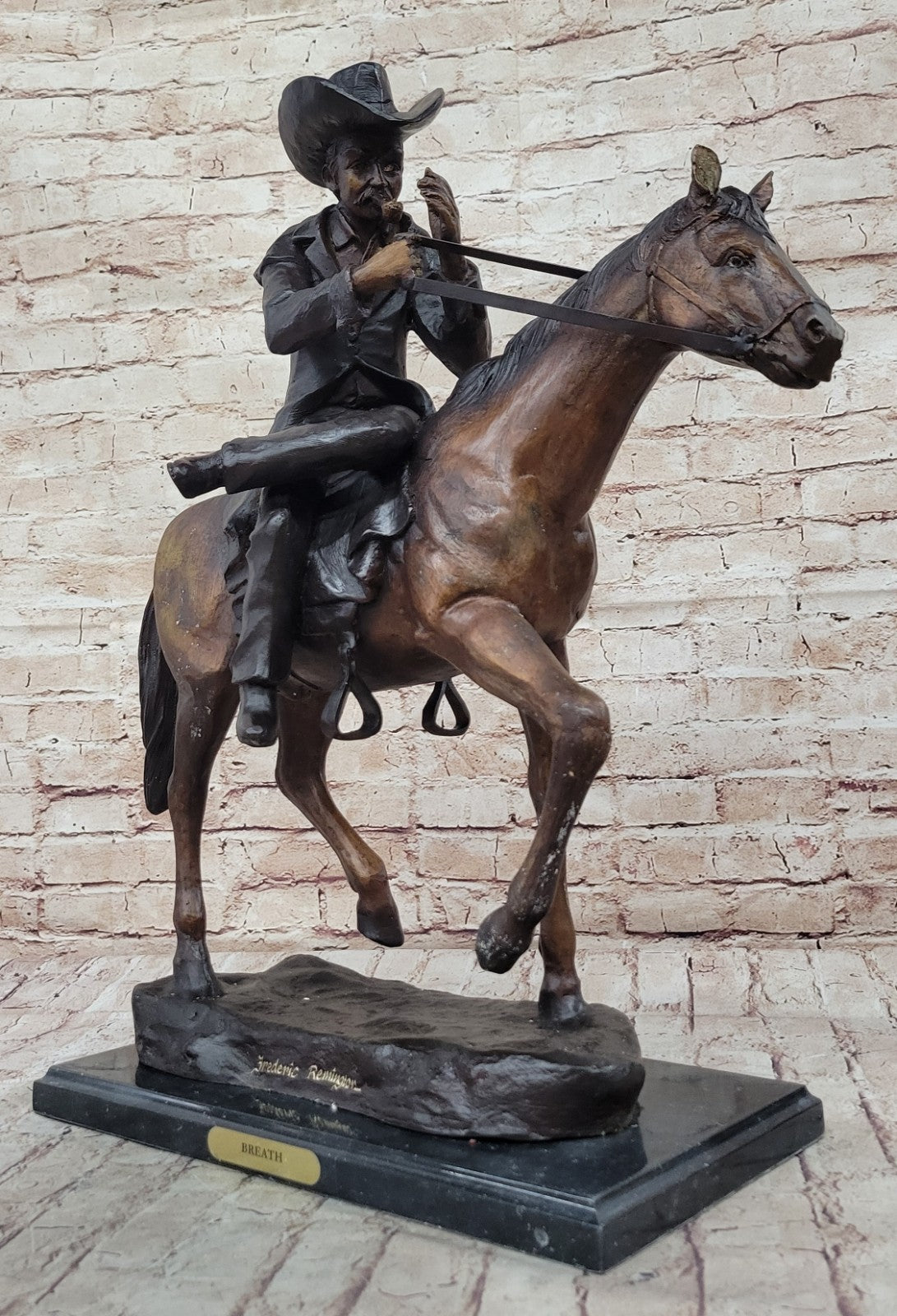 Handcrafted bronze sculpture SALE Smoking Horse Cowboy by Remington Artwork