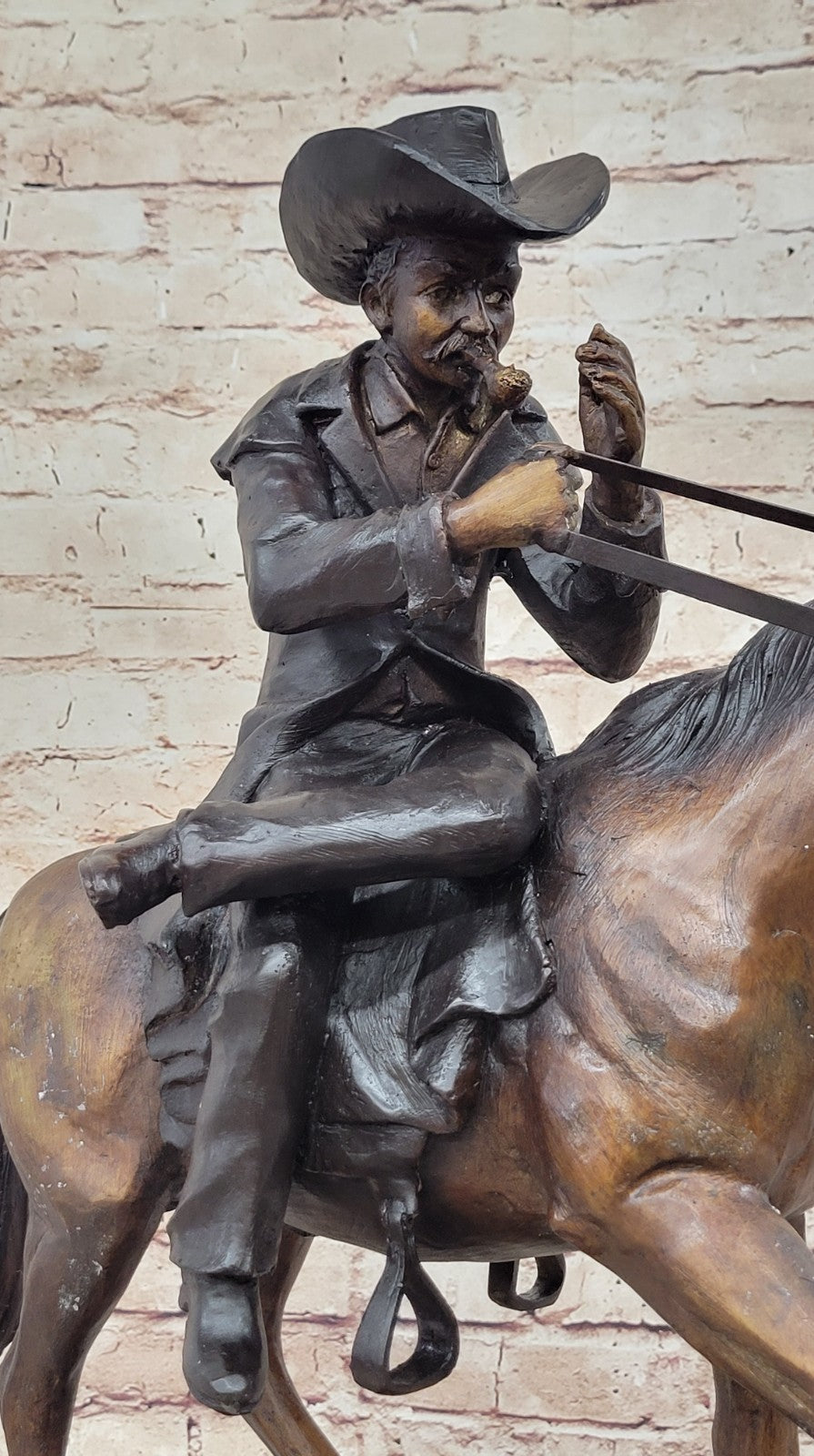 Handcrafted bronze sculpture SALE Smoking Horse Cowboy by Remington Artwork