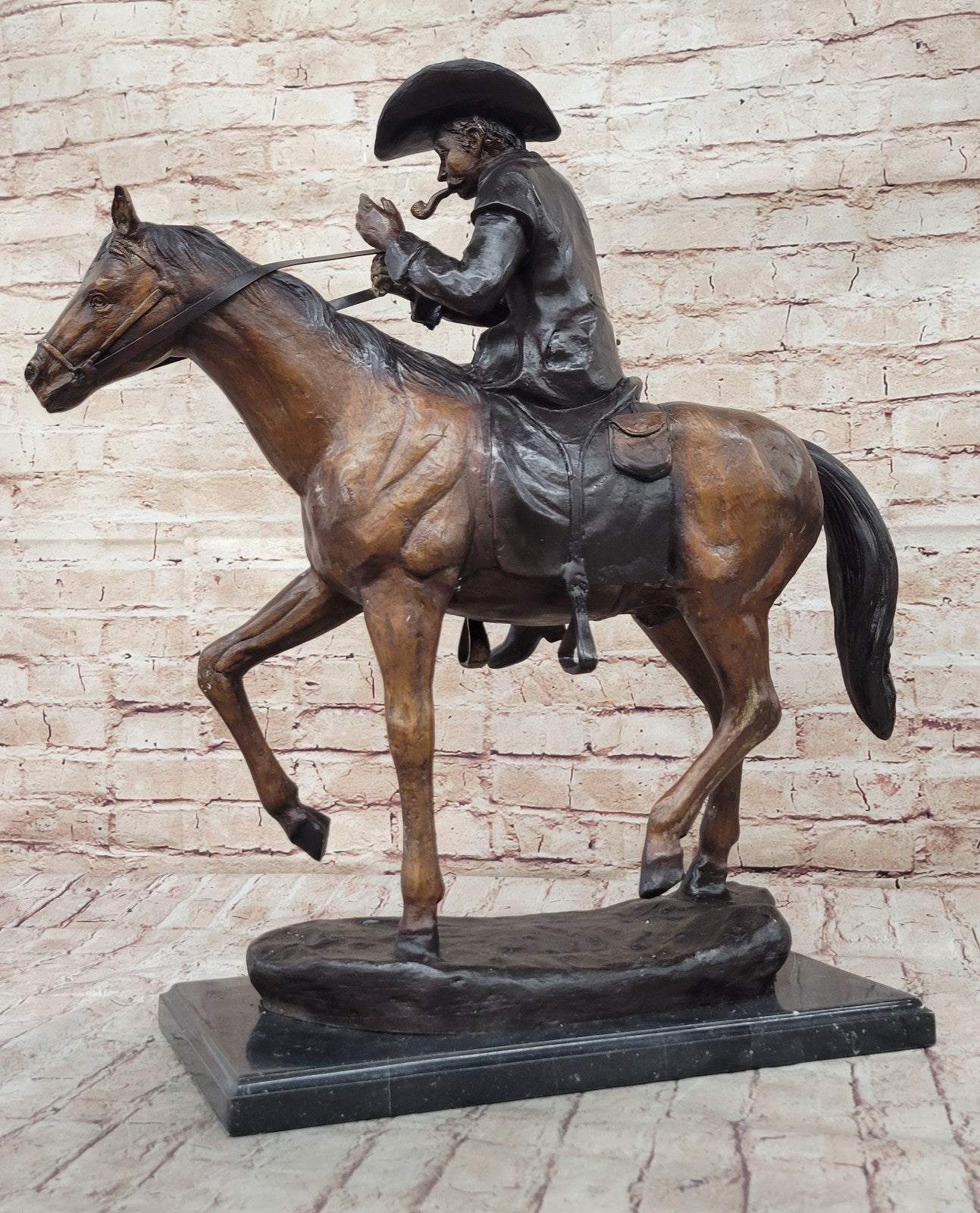 Handcrafted bronze sculpture SALE Smoking Horse Cowboy by Remington Artwork