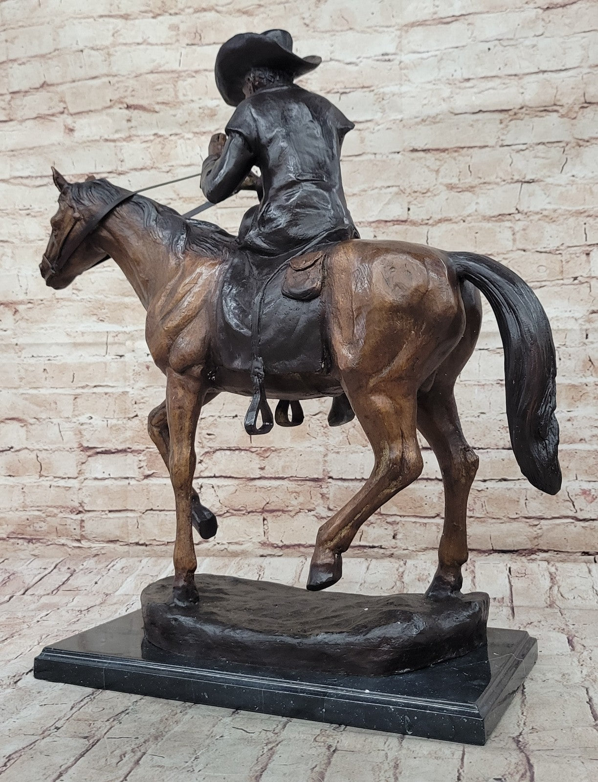 Handcrafted bronze sculpture SALE Smoking Horse Cowboy by Remington Artwork