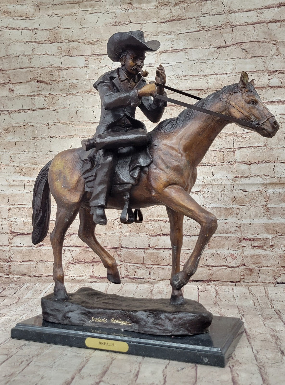 Handcrafted bronze sculpture SALE Smoking Horse Cowboy by Remington Artwork