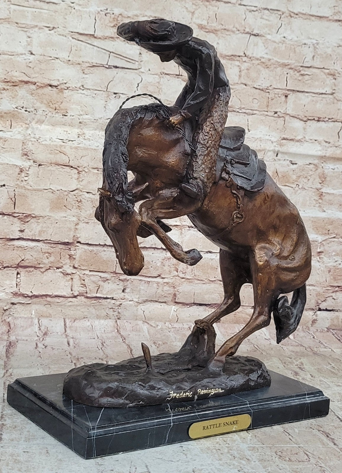 Collectible Art bronze sculpture Remington "Rattle Snake" Signed Remington Sale