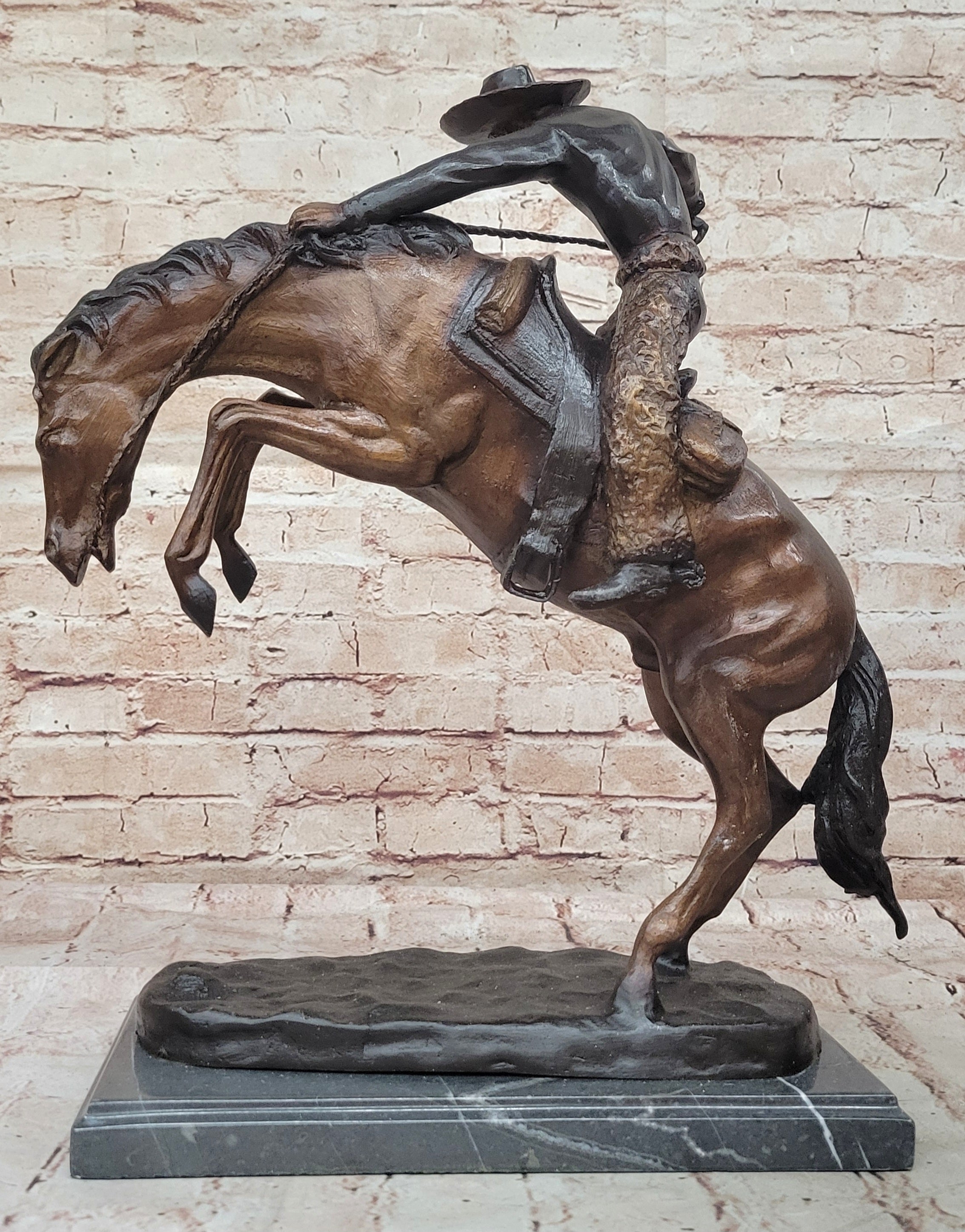 SIGNED REMINGTON FAMOUS WOOLY CHAPS BRONZE SCULPTURE COWBOY HORSE OLD WESTERN NR