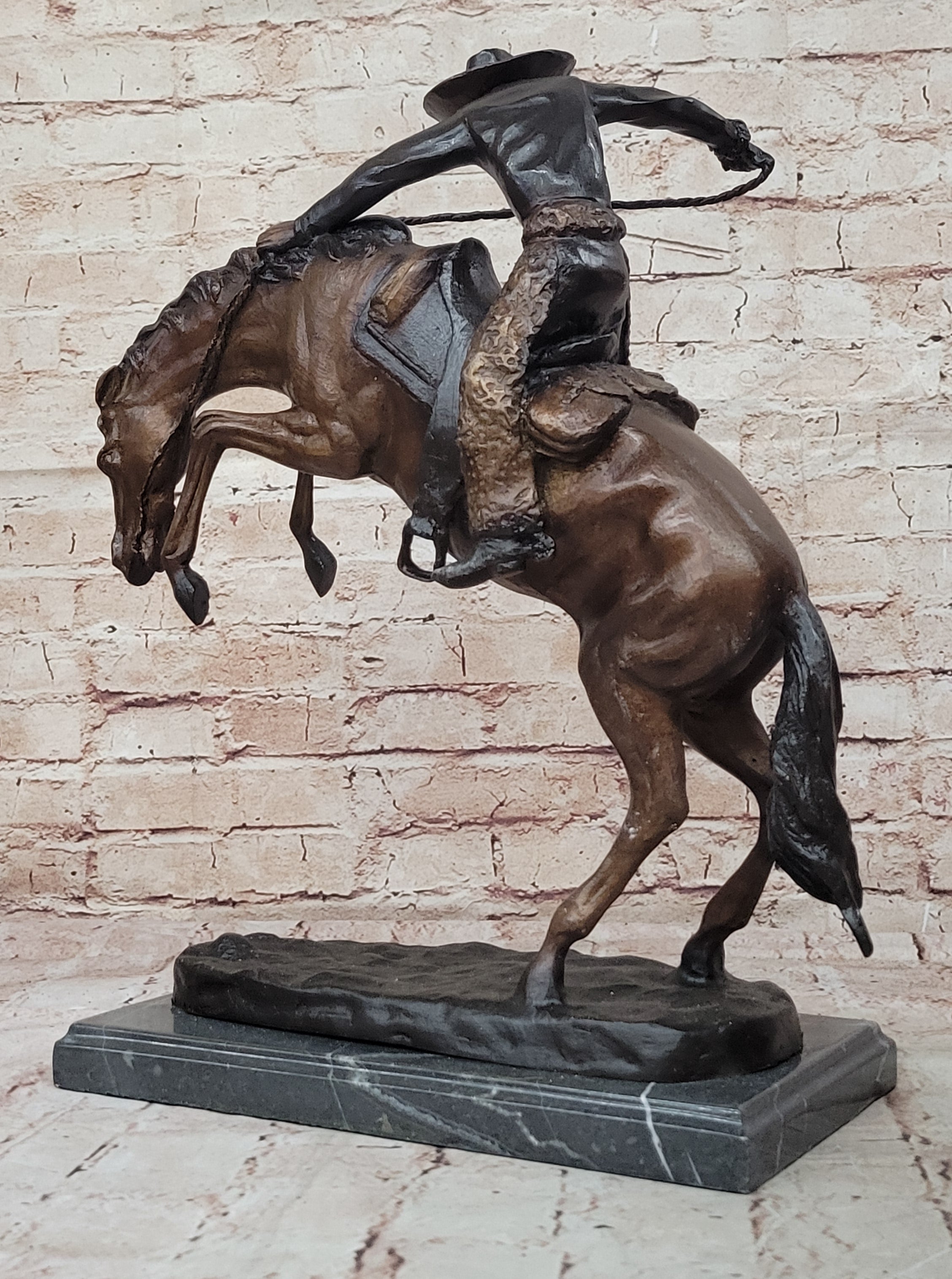 SIGNED REMINGTON FAMOUS WOOLY CHAPS BRONZE SCULPTURE COWBOY HORSE OLD WESTERN NR