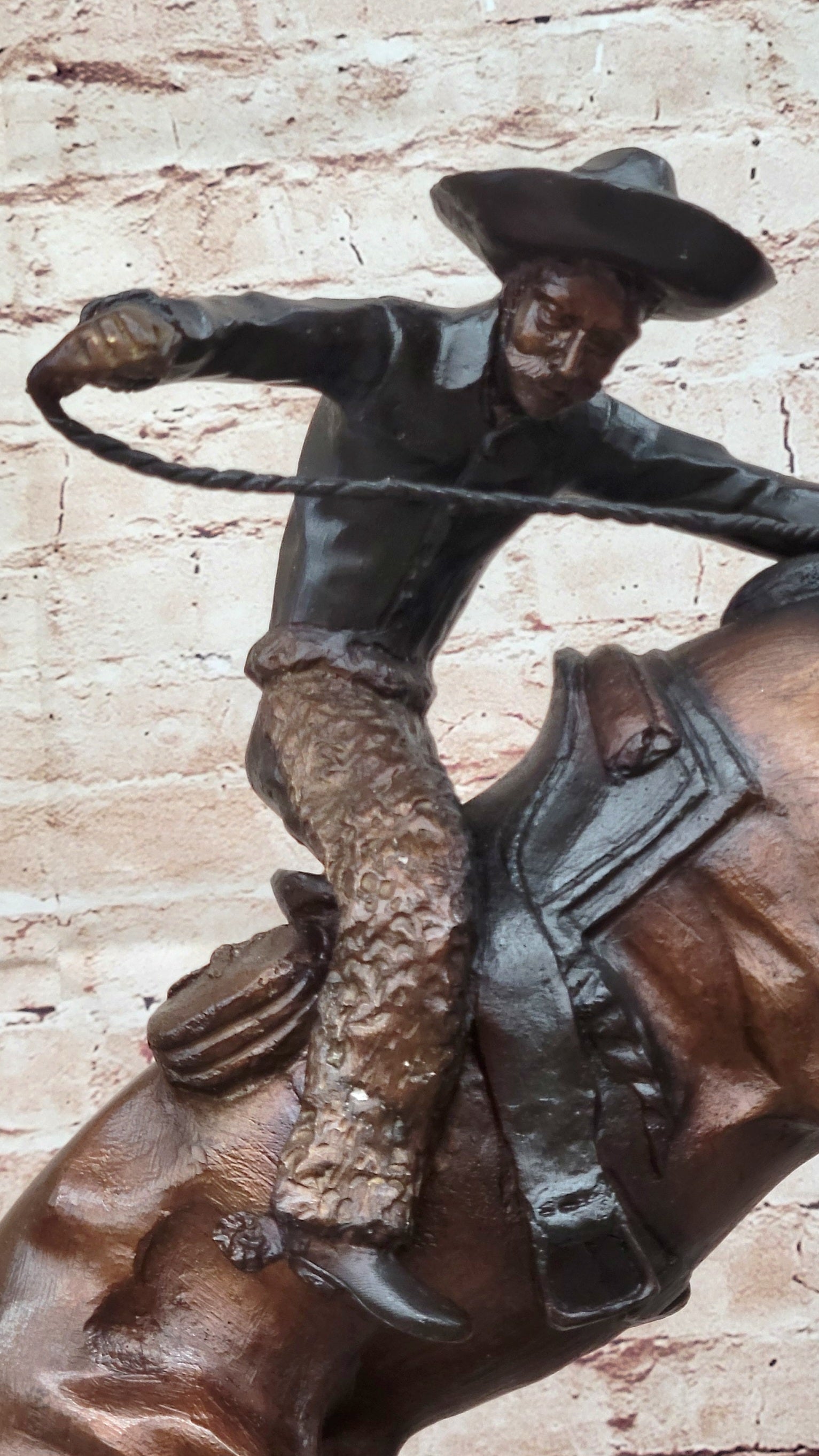 SIGNED REMINGTON FAMOUS WOOLY CHAPS BRONZE SCULPTURE COWBOY HORSE OLD WESTERN NR