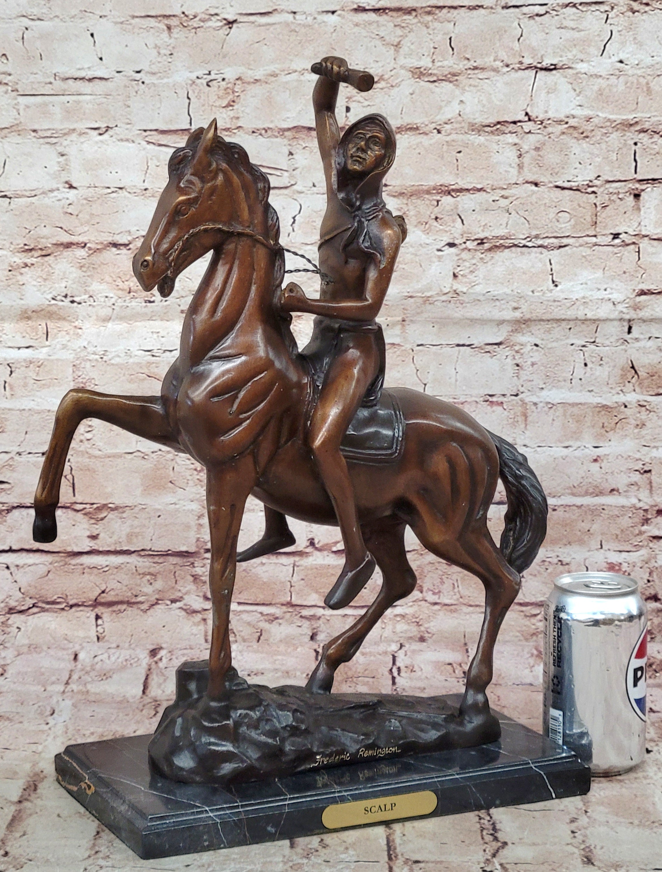 Handcrafted bronze sculpture SALE Horse On Man Tall 20" Scalp" "The Remington