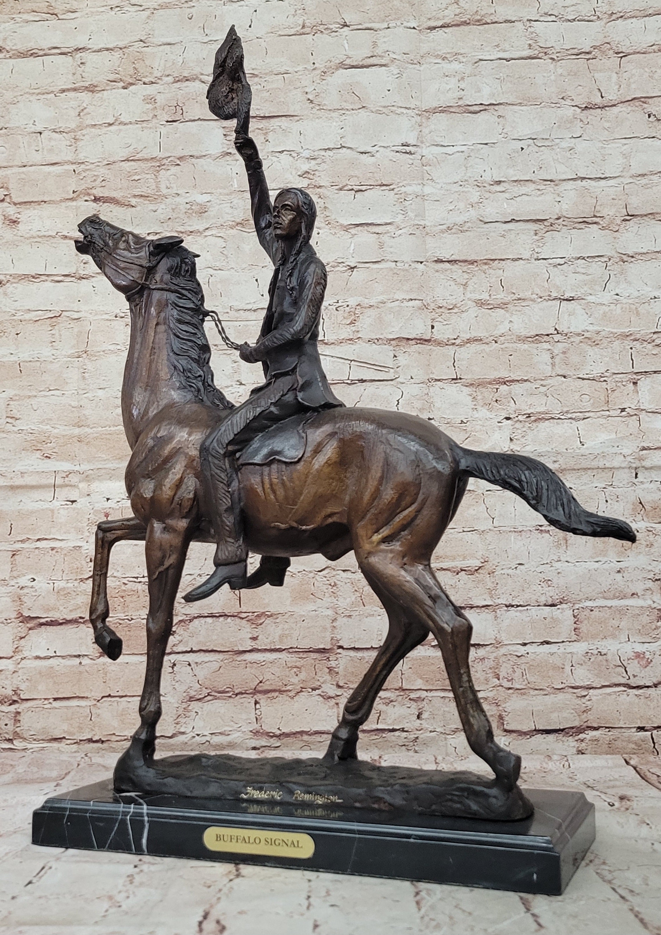 Rare Sculpture Buffalo Signal- By Frederic Remington- Reissue Lot 2650 Hand Made