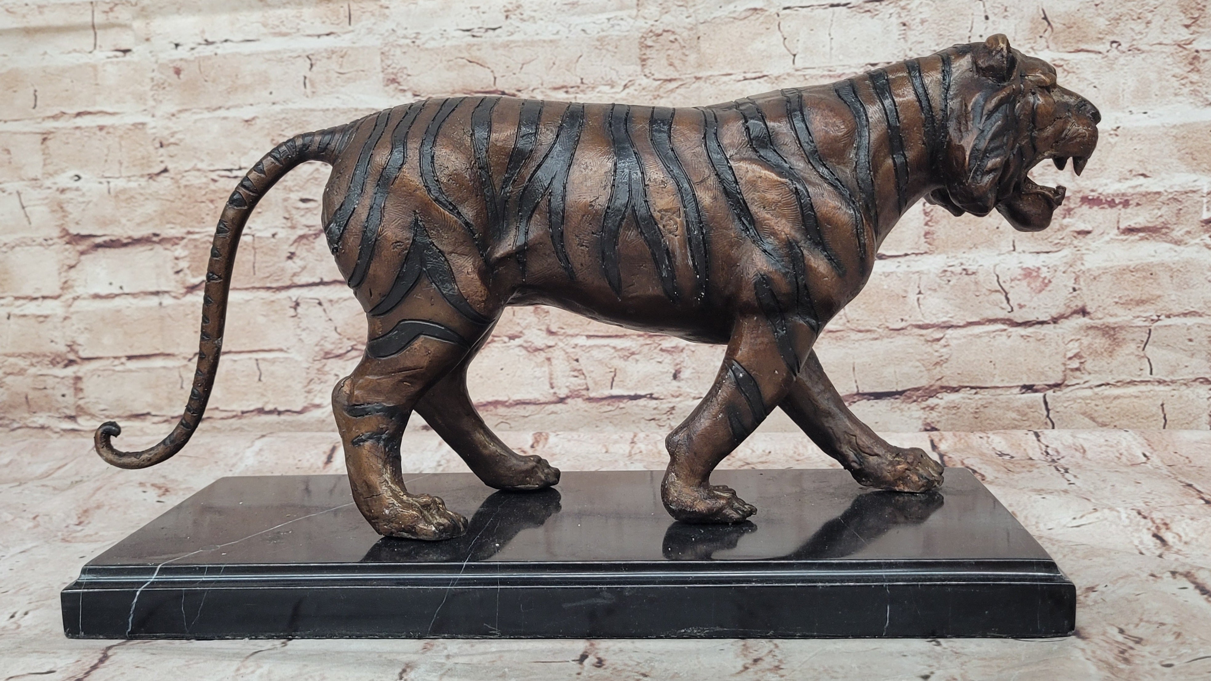 Handcrafted Detailed Indian Tiger Bronze Sculpture Figurine Figure Home Decor
