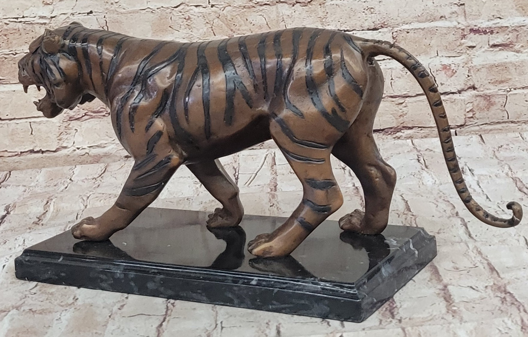Handcrafted Detailed Indian Tiger Bronze Sculpture Figurine Figure Home Decor