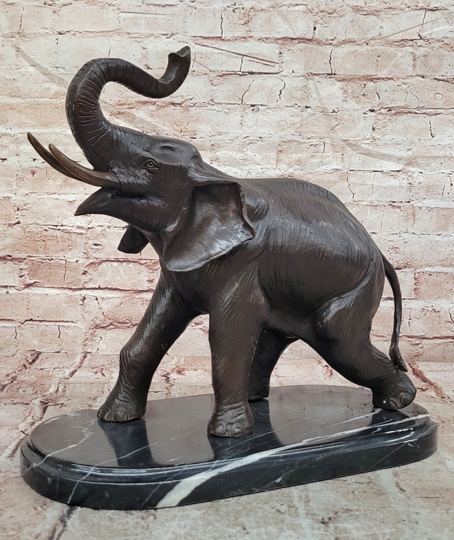 Art Deco Handcrafted Collectible Massive Elephant Bronze Sculpture Marble Statue
