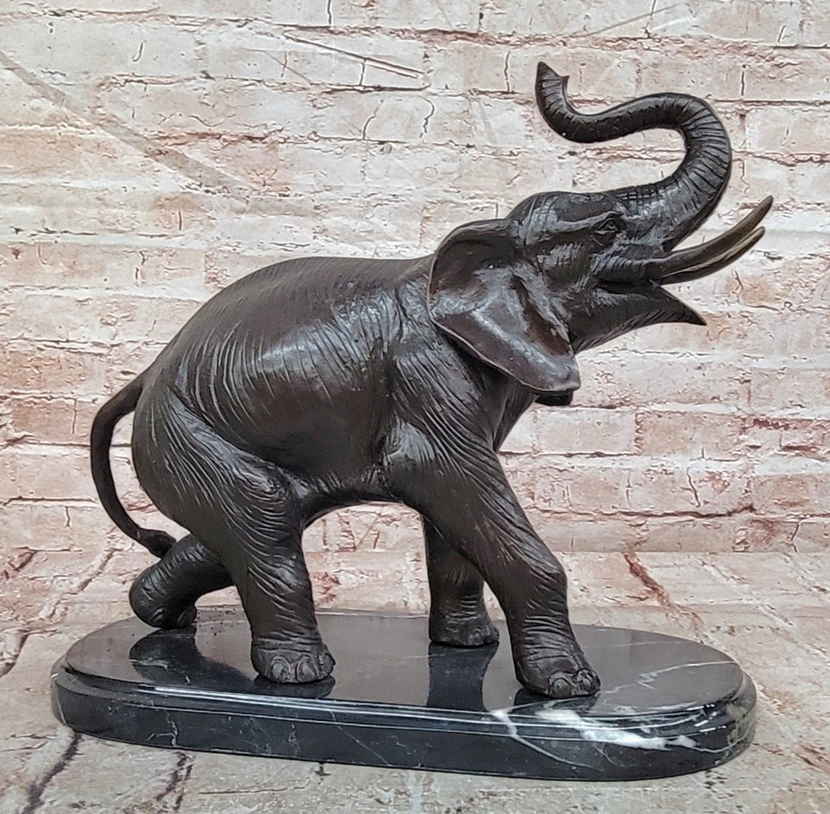 Art Deco Handcrafted Collectible Massive Elephant Bronze Sculpture Marble Statue