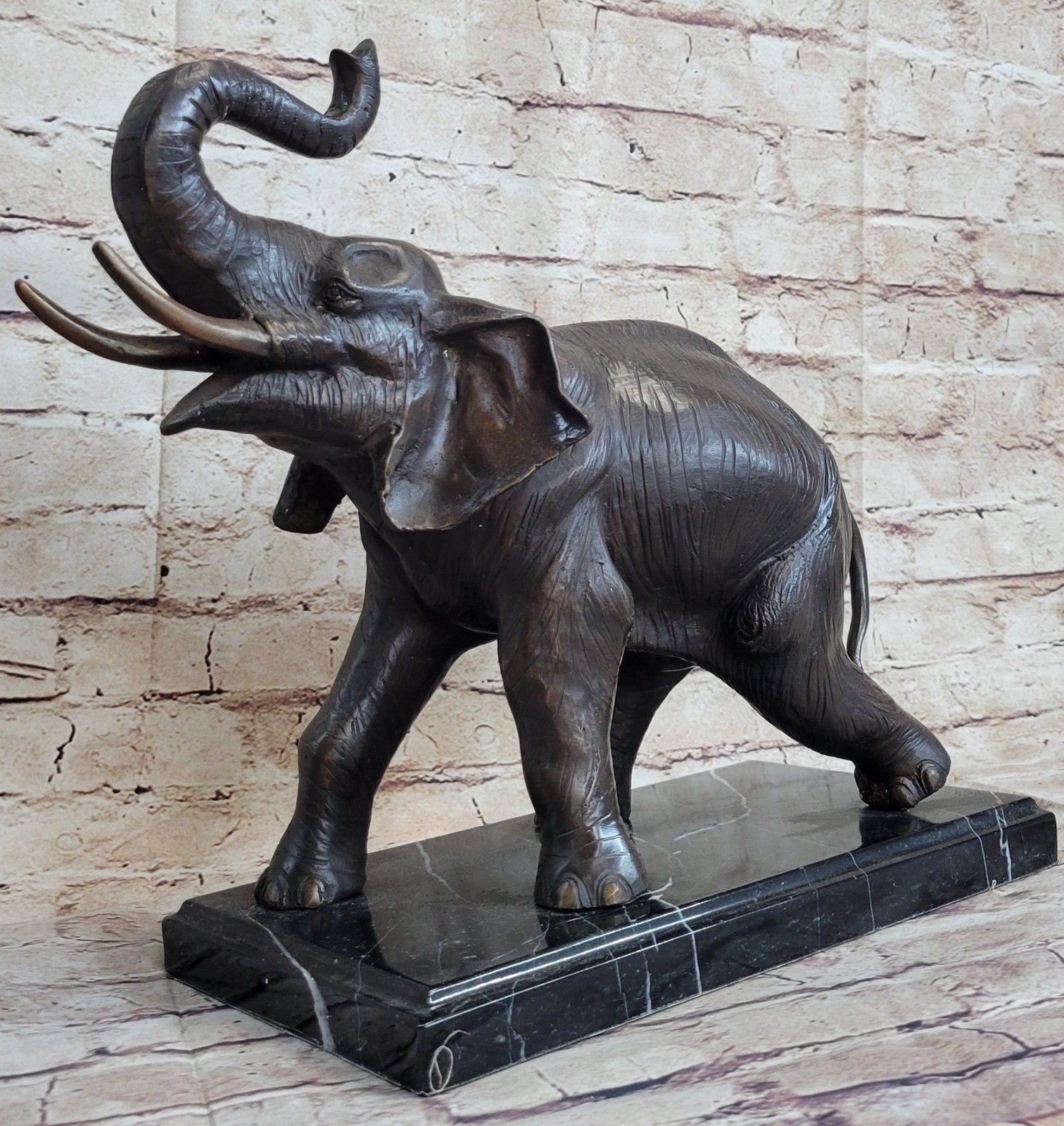 Art Deco Handcrafted Collectible Massive Elephant Bronze Sculpture Marble Statue