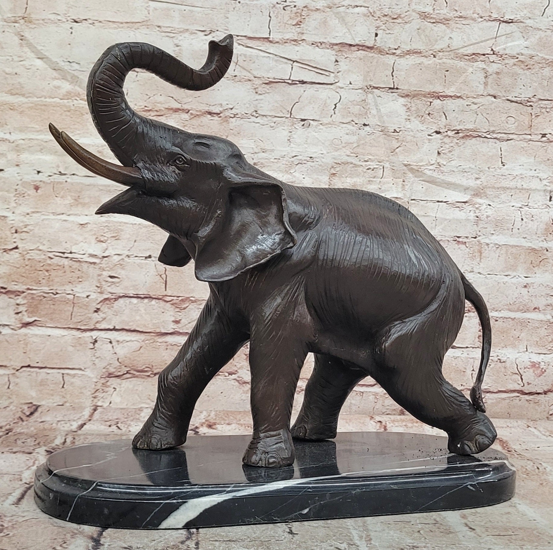 Art Deco Handcrafted Collectible Massive Elephant Bronze Sculpture Marble Statue
