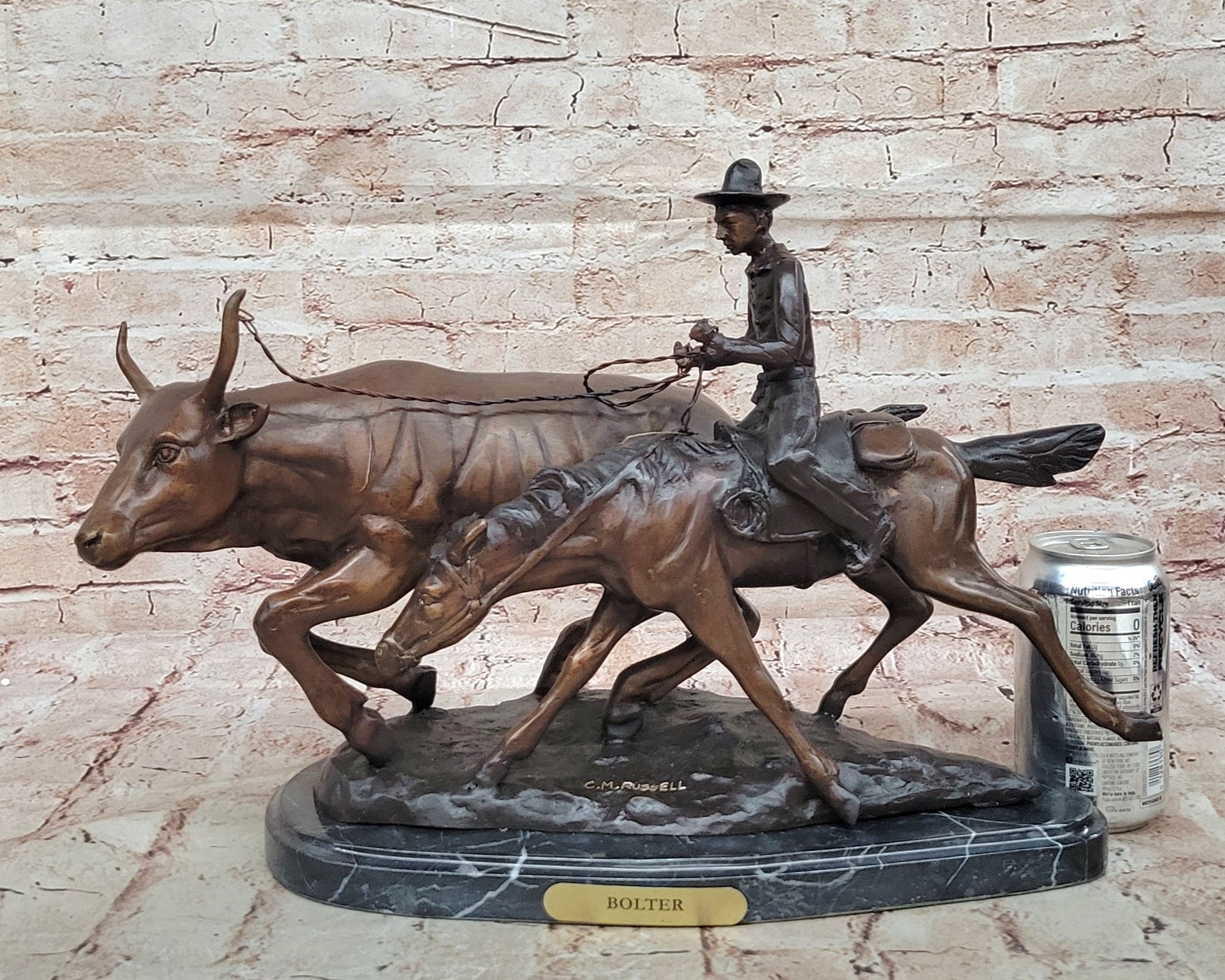 Art Deco Western Old West Cowboy on Horse with Cattle Handcrafted Figure Figurine