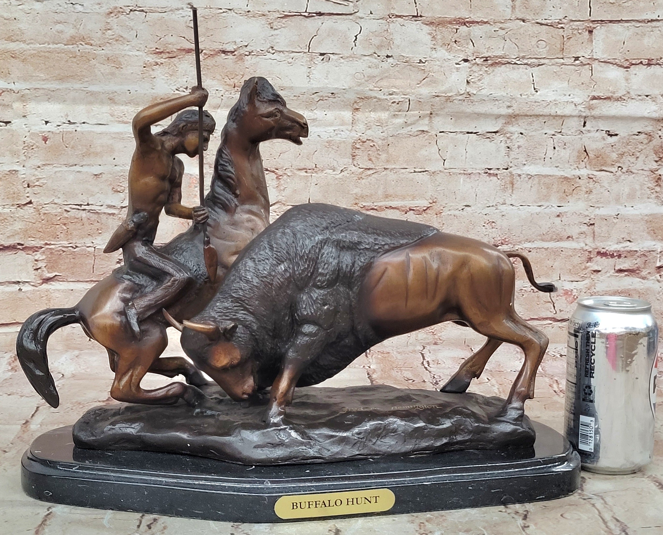 Buffalo Hunt" Collectible Solid Bronze Sculpture Statue By Russell Hot Cast Sale